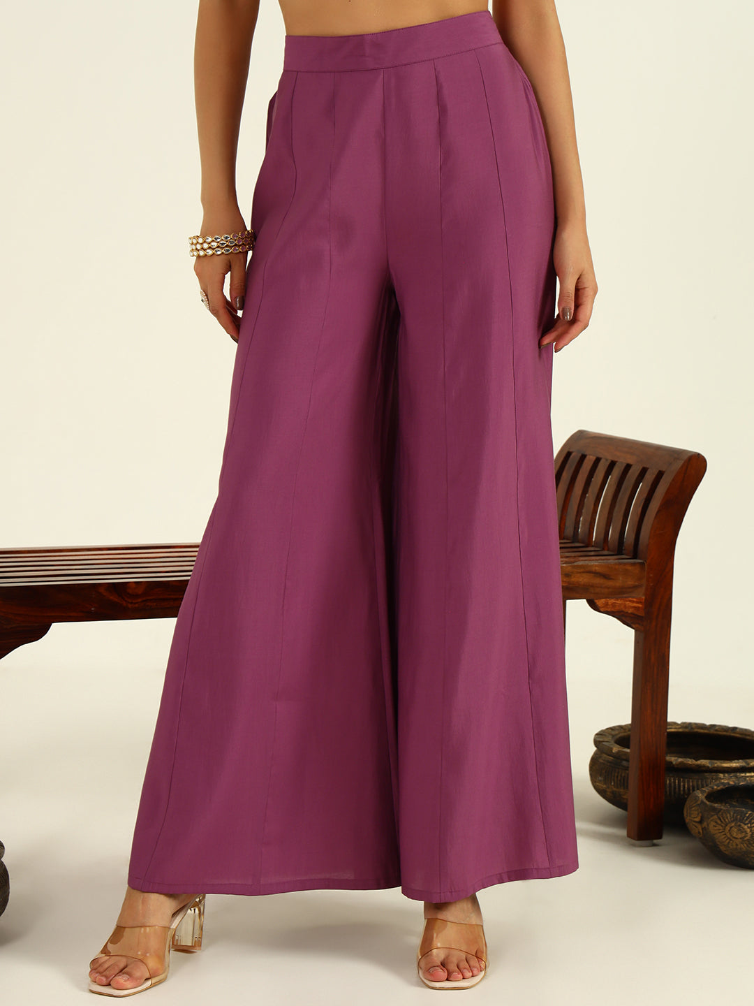 FIORRA Women's Lavender Viscose Chanderi Straight Kurta with Palazzo and Dupatta