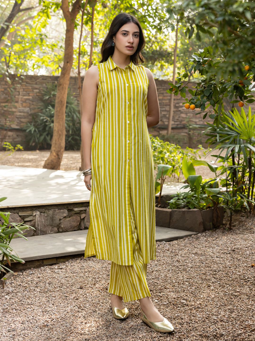 FIORRA Women's yellow Cotton Straight-cut Kurta Set