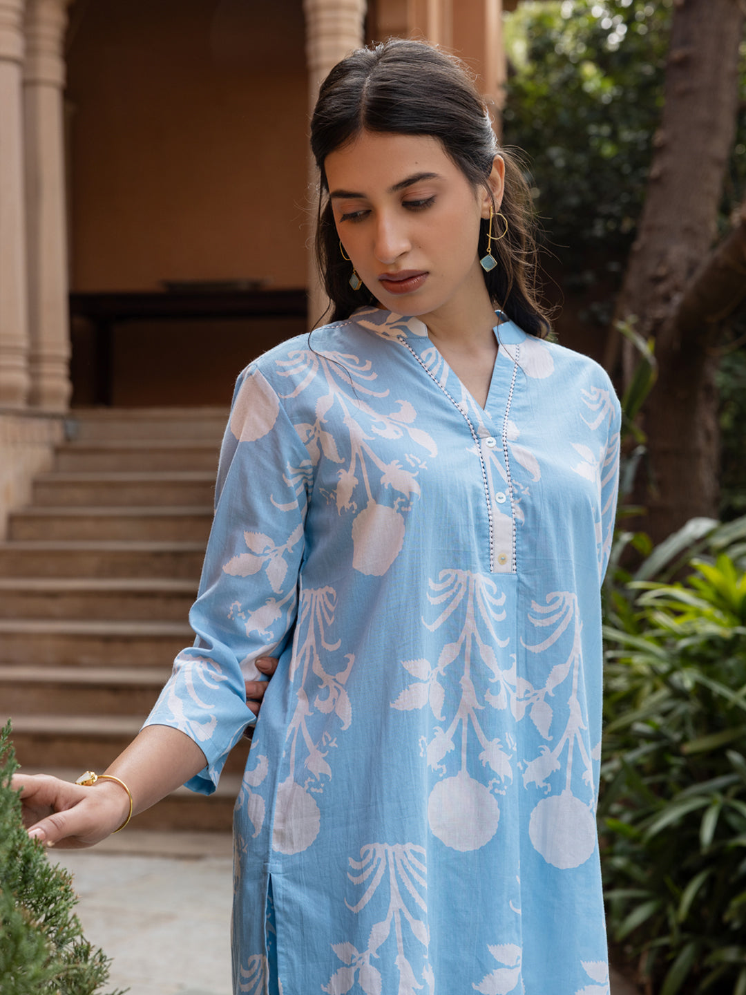 FIORRA Women's Sky Blue Cotton Printed Co-ord Set