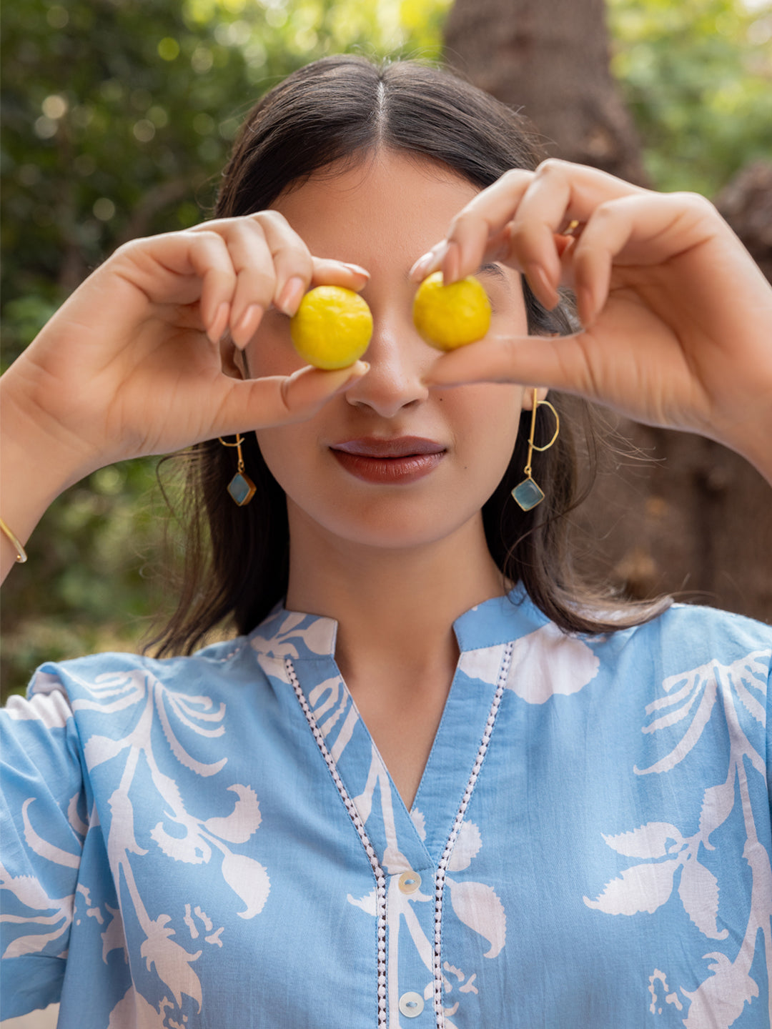 FIORRA Women's Sky Blue Cotton Printed Co-ord Set