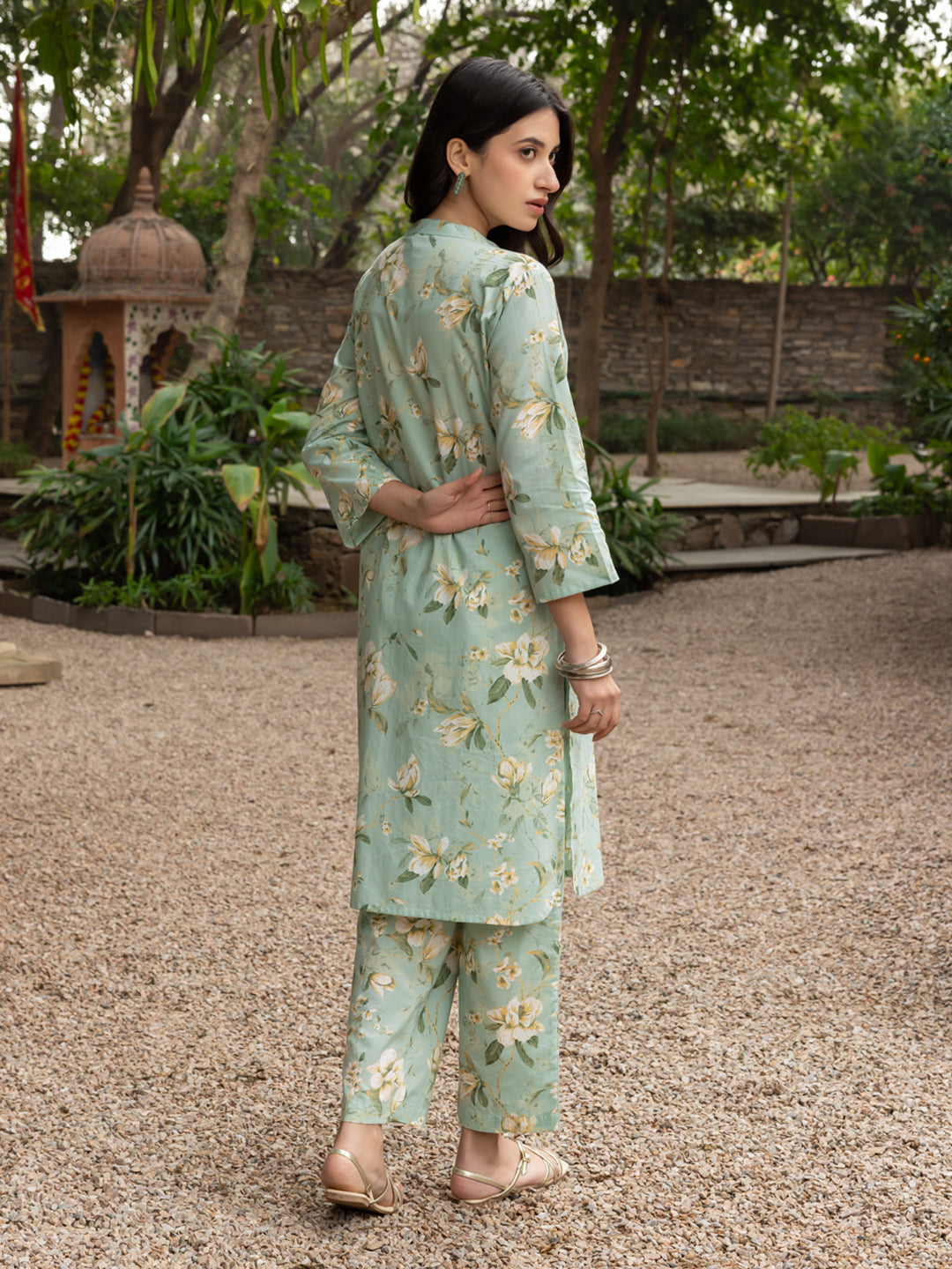 FIORRA Women's Pista green Cotton Printed Co-ord Set