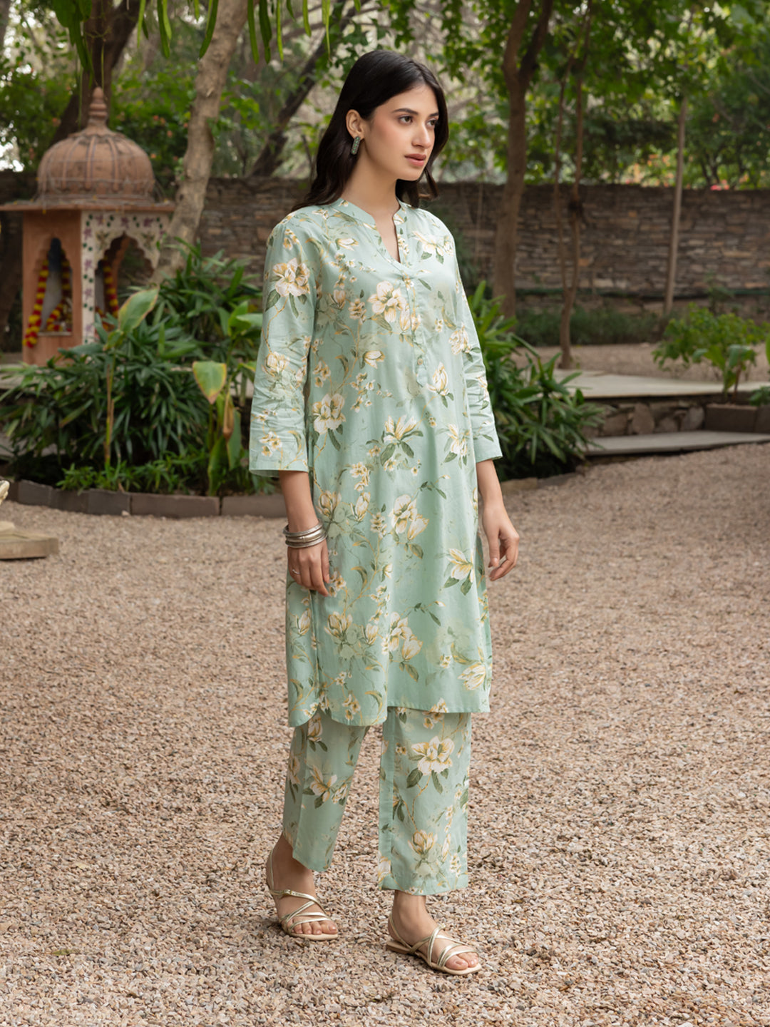 FIORRA Women's Pista green Cotton Printed Co-ord Set