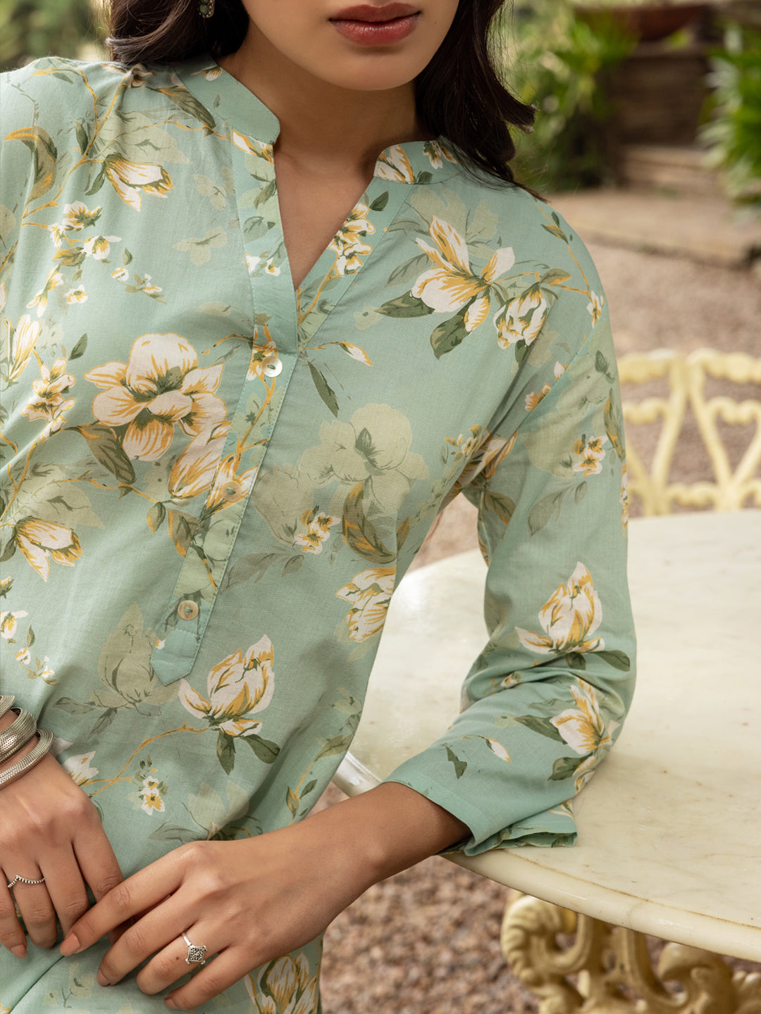 FIORRA Women's Pista green Cotton Printed Co-ord Set