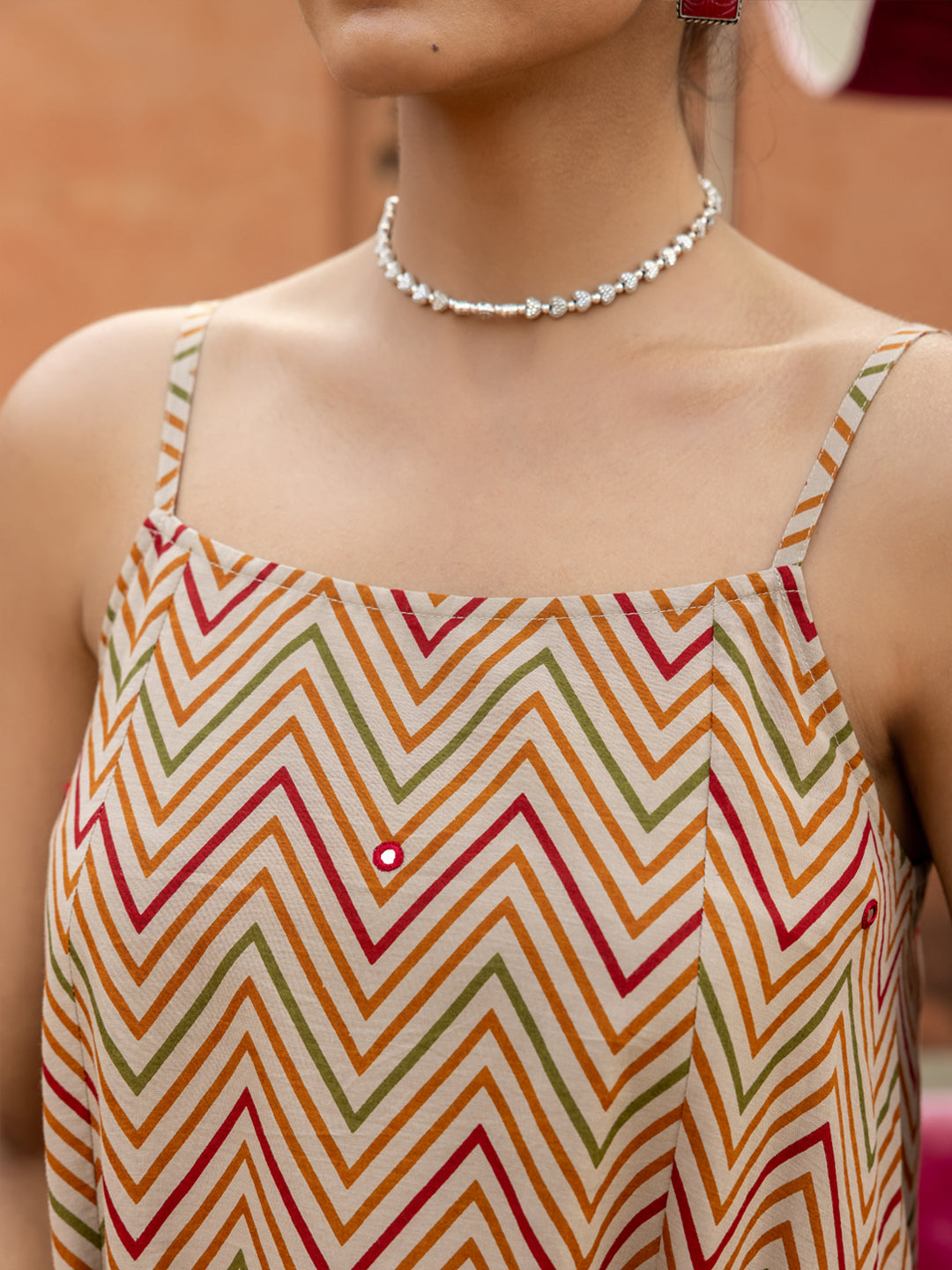 FIORRA Women's Beige Printed Cotton A-Line Kurta Set