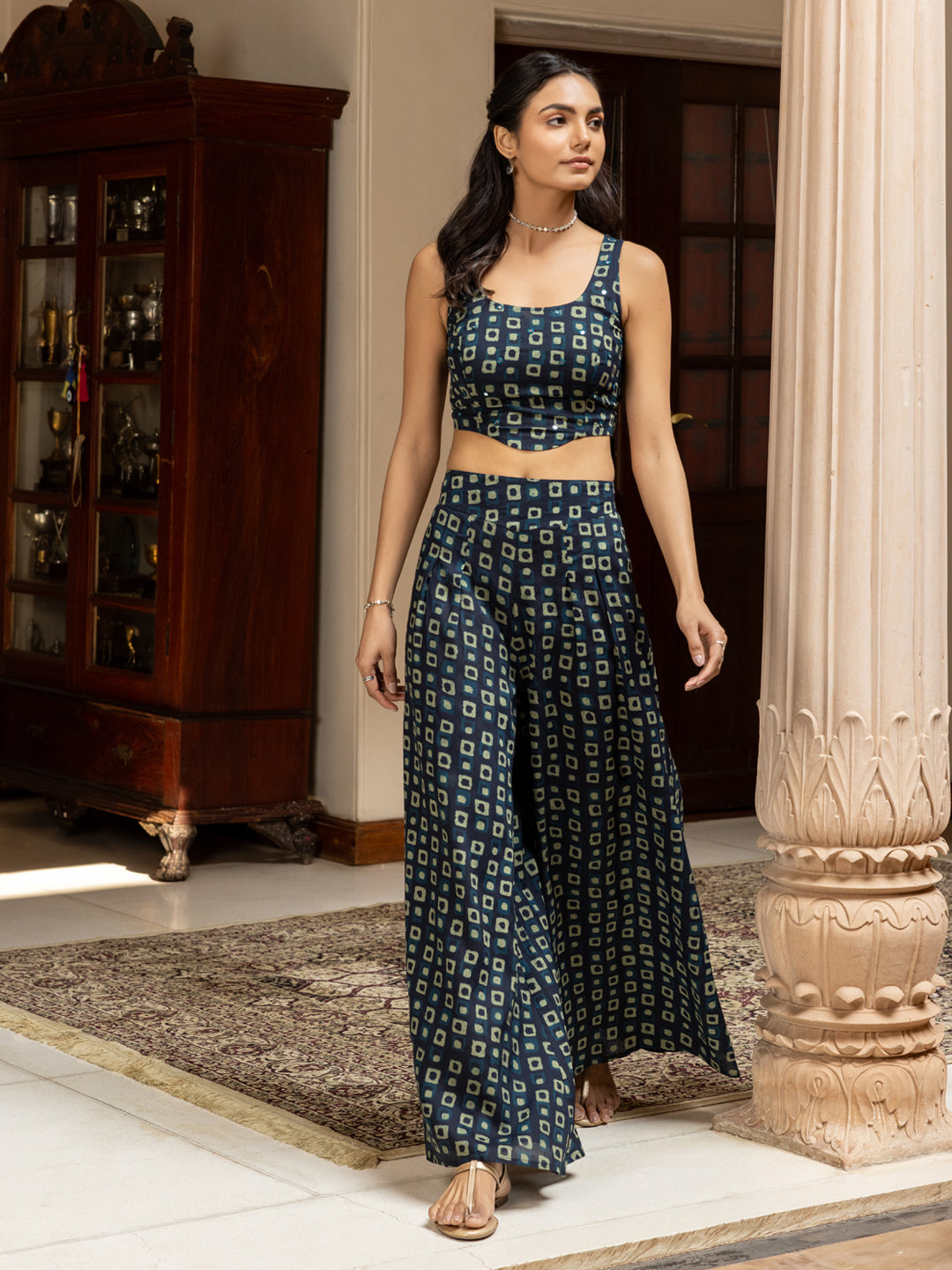 FIORRA Women's Navy Blue Cotton Printed Co-ord Set