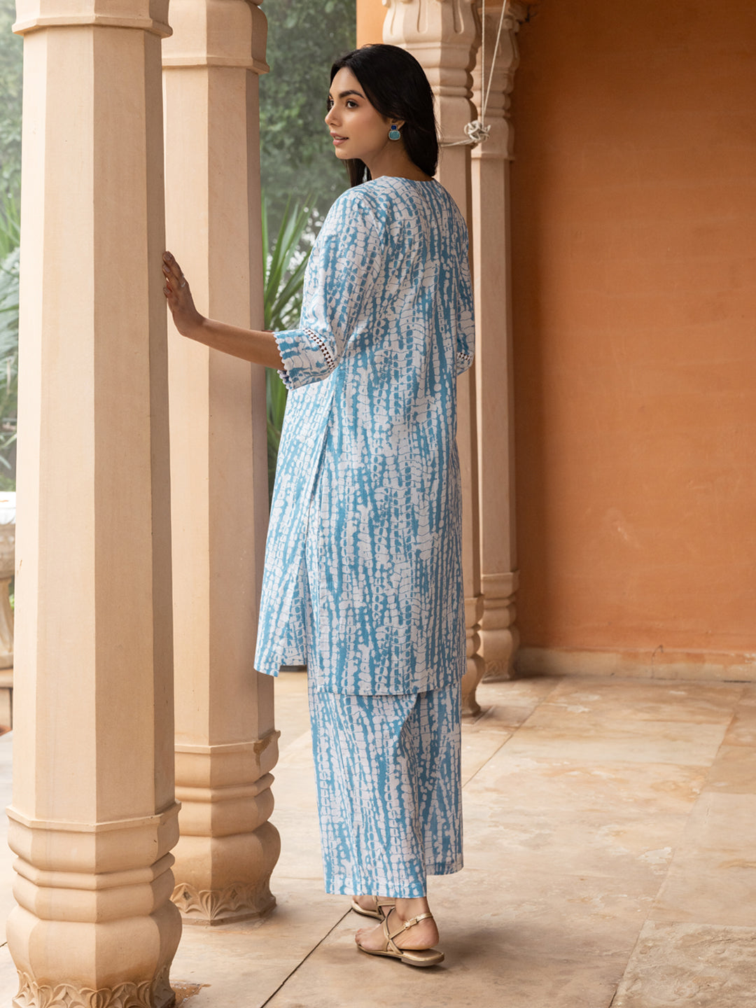 FIORRA Women's Sky Blue Cotton Straight Kurta Set