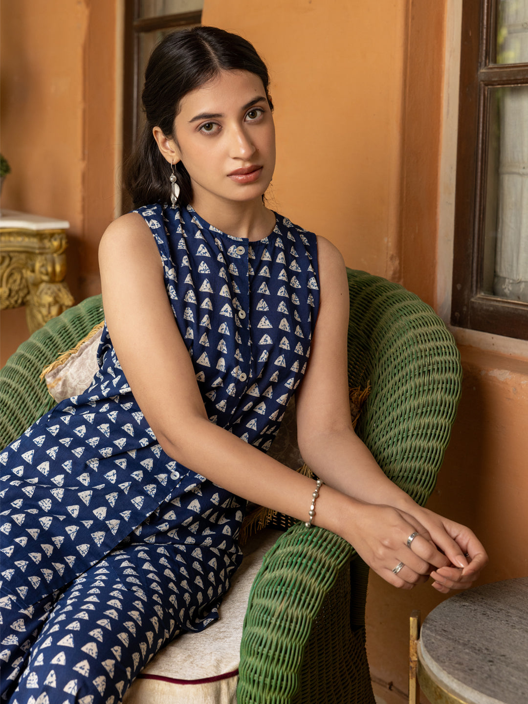 FIORRA Women's Navy Blue Cotton Printed Co-ord Set