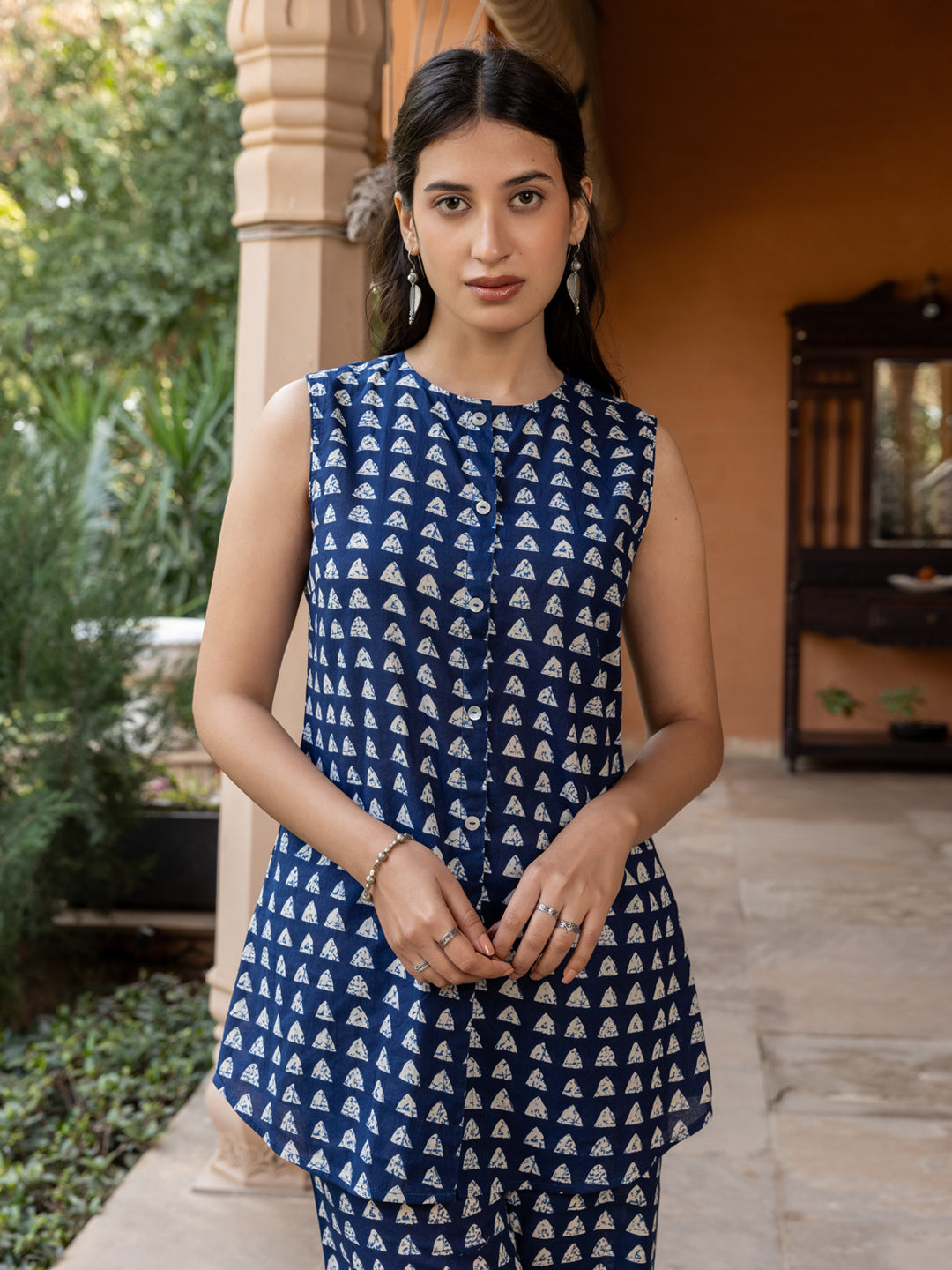 FIORRA Women's Navy Blue Cotton Printed Co-ord Set