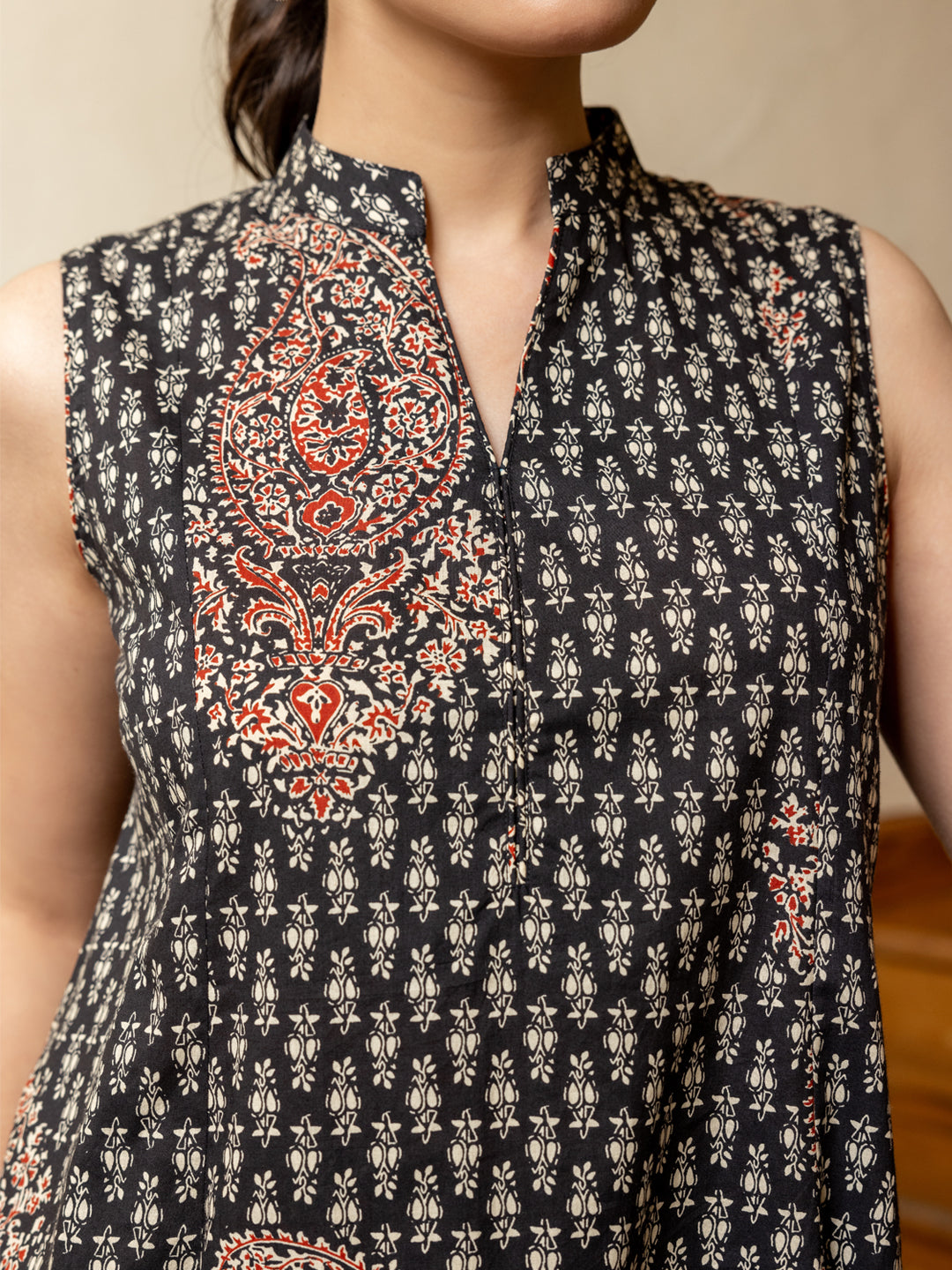 FIORRA Women's Black Printed Cotton Co-ord Set