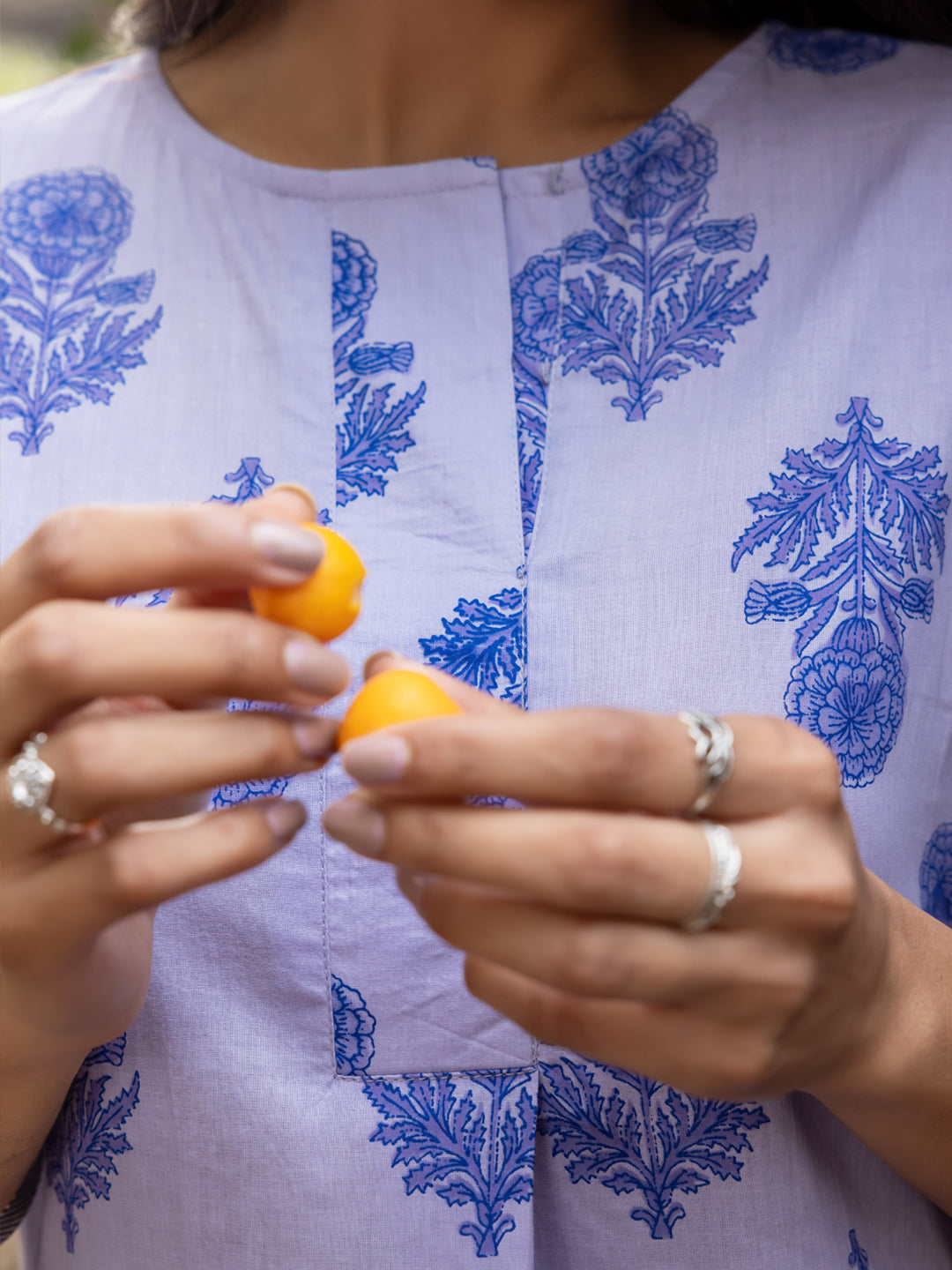 FIORRA Women's Blue Cotton Flared Kurta Set