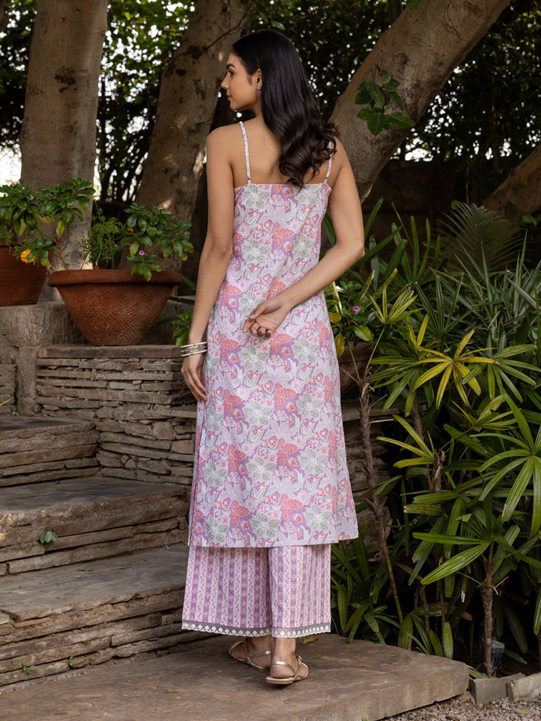 FIORRA Women's Lilac Cotton Straight Kurta Set