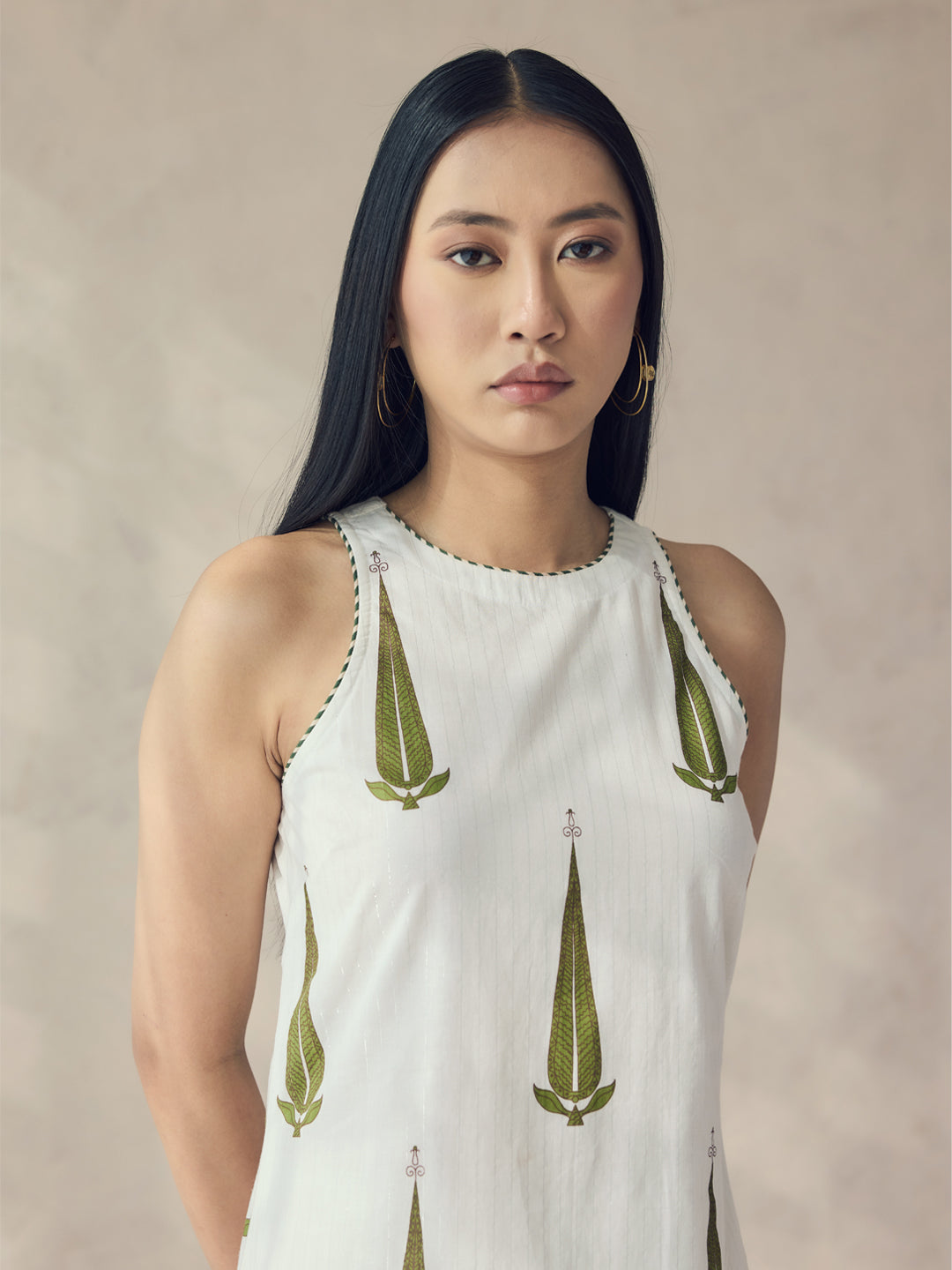 FIORRA Women's Off-White Printed Cotton Sleeveless Kurta Set