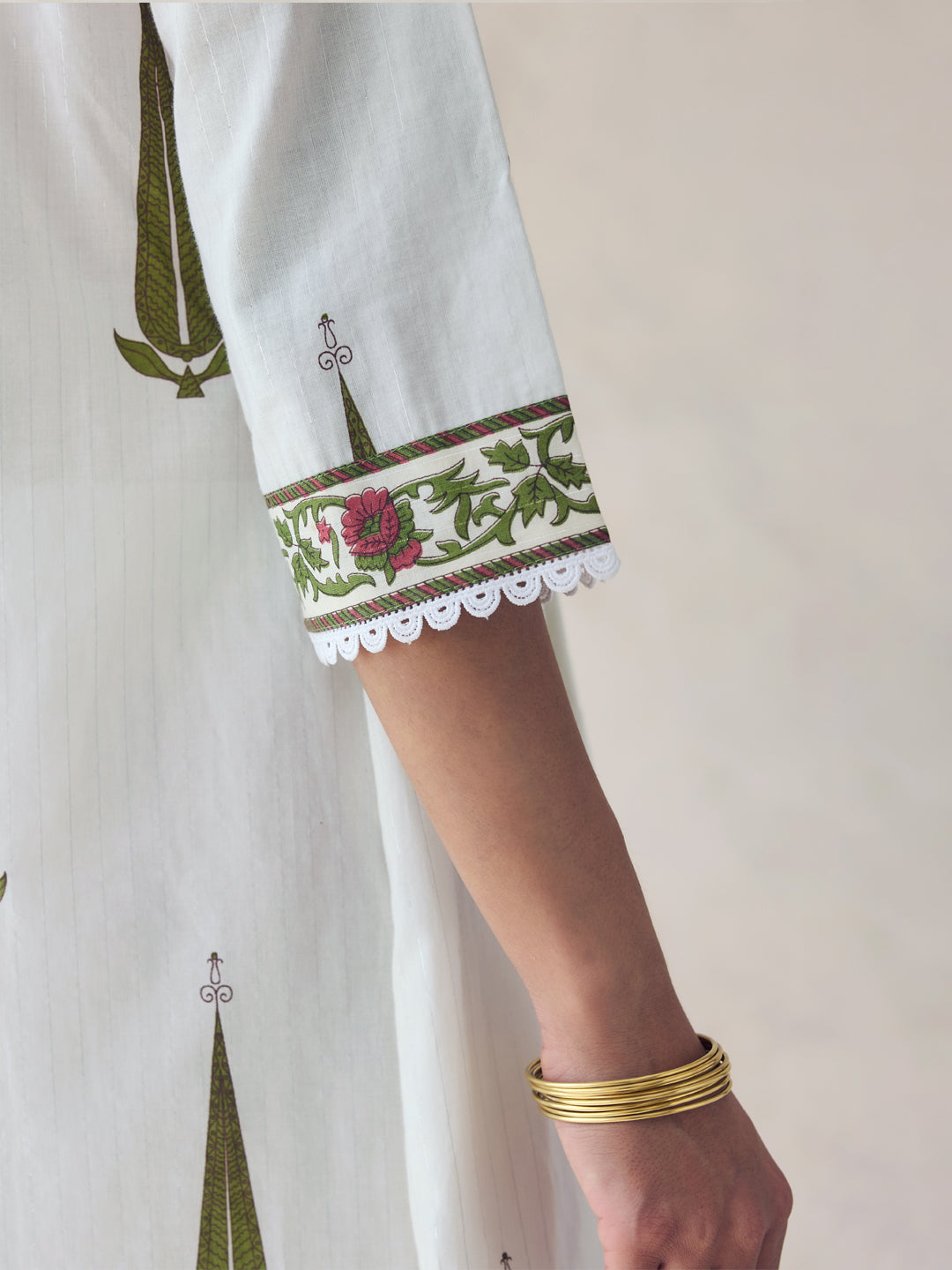 FIORRA Women's Off-White Printed Anarkali Kurta Set with Dupatta