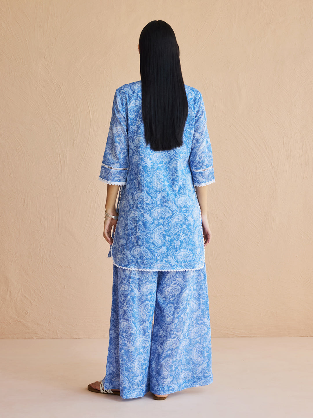 FIORRA Women's Blue Paisley Printed Cotton Kurta Set with Dupatta