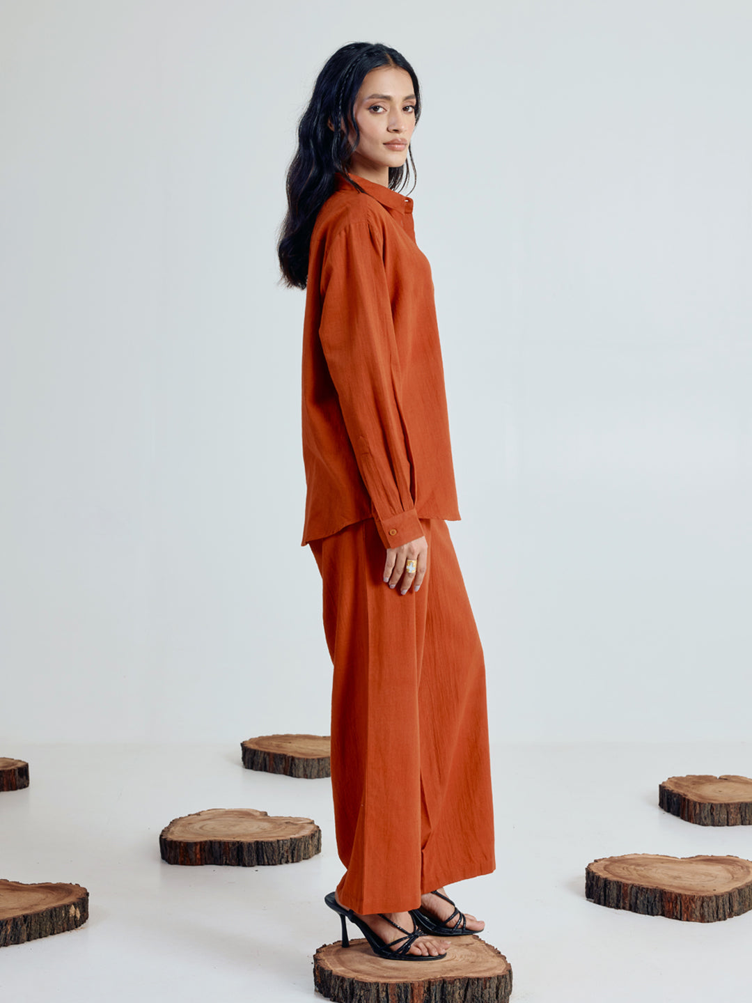 FIORRA Women’s Rust Linen Blend Co-ord Set