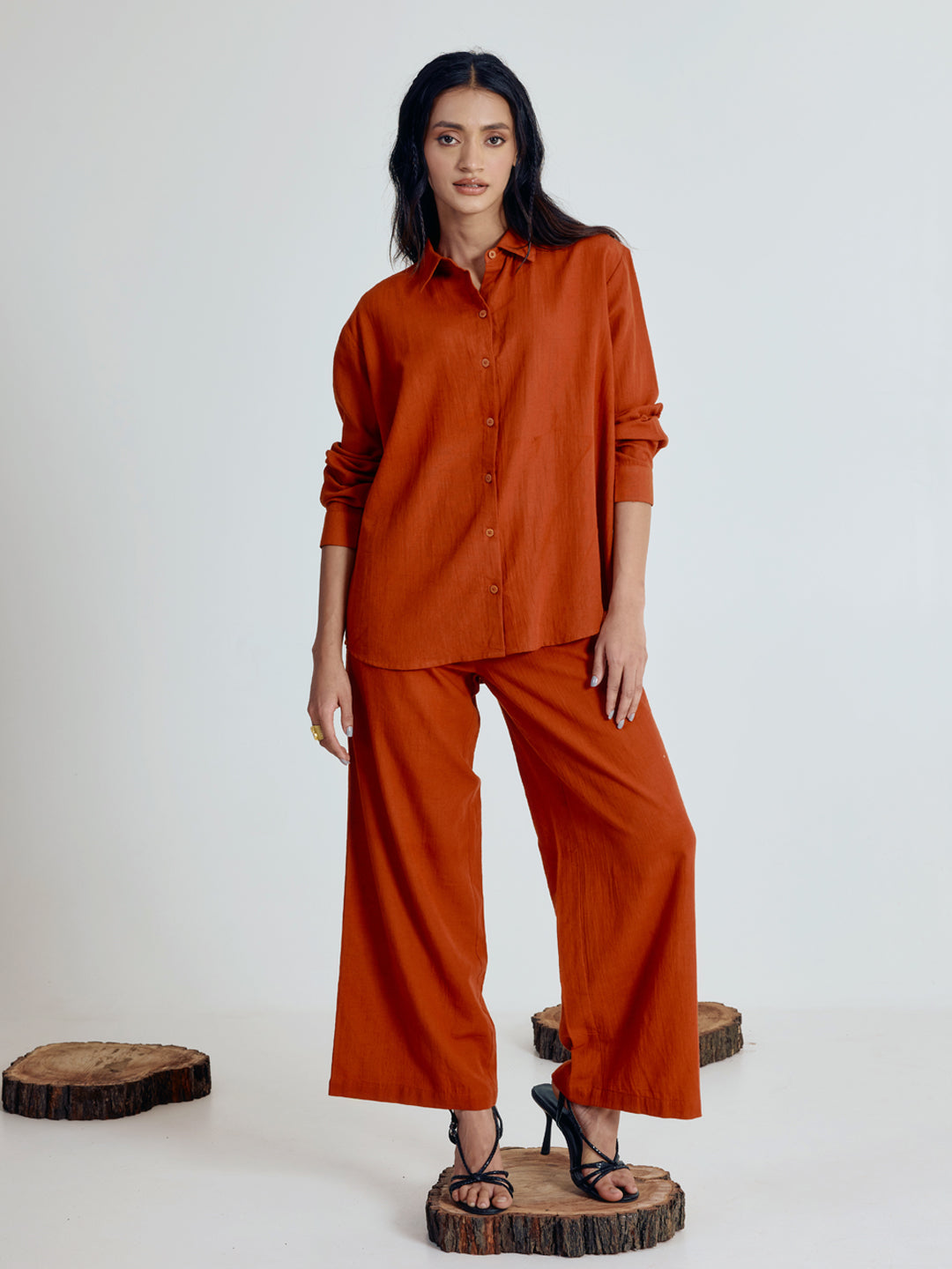 FIORRA Women’s Rust Linen Blend Co-ord Set