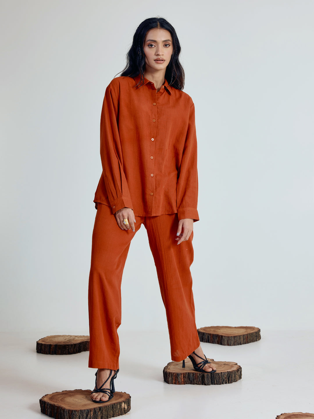 FIORRA Women’s Rust Linen Blend Co-ord Set