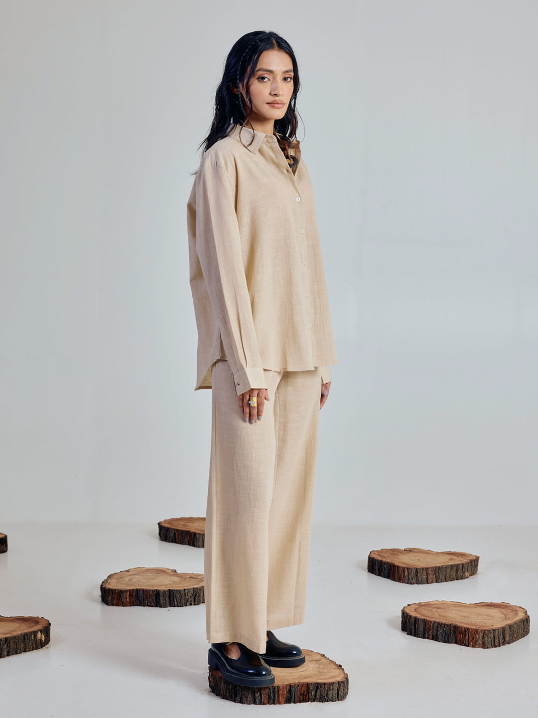 FIORRA Women’s Beige Linen Blend Co-ord Set