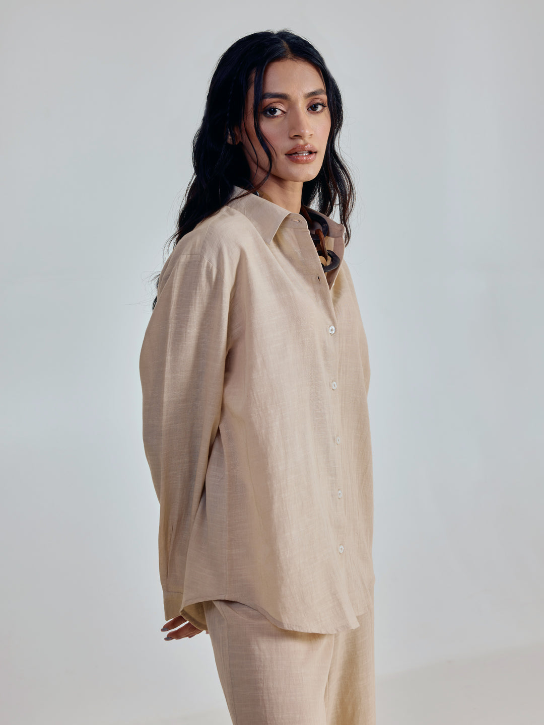 FIORRA Women’s Beige Linen Blend Co-ord Set