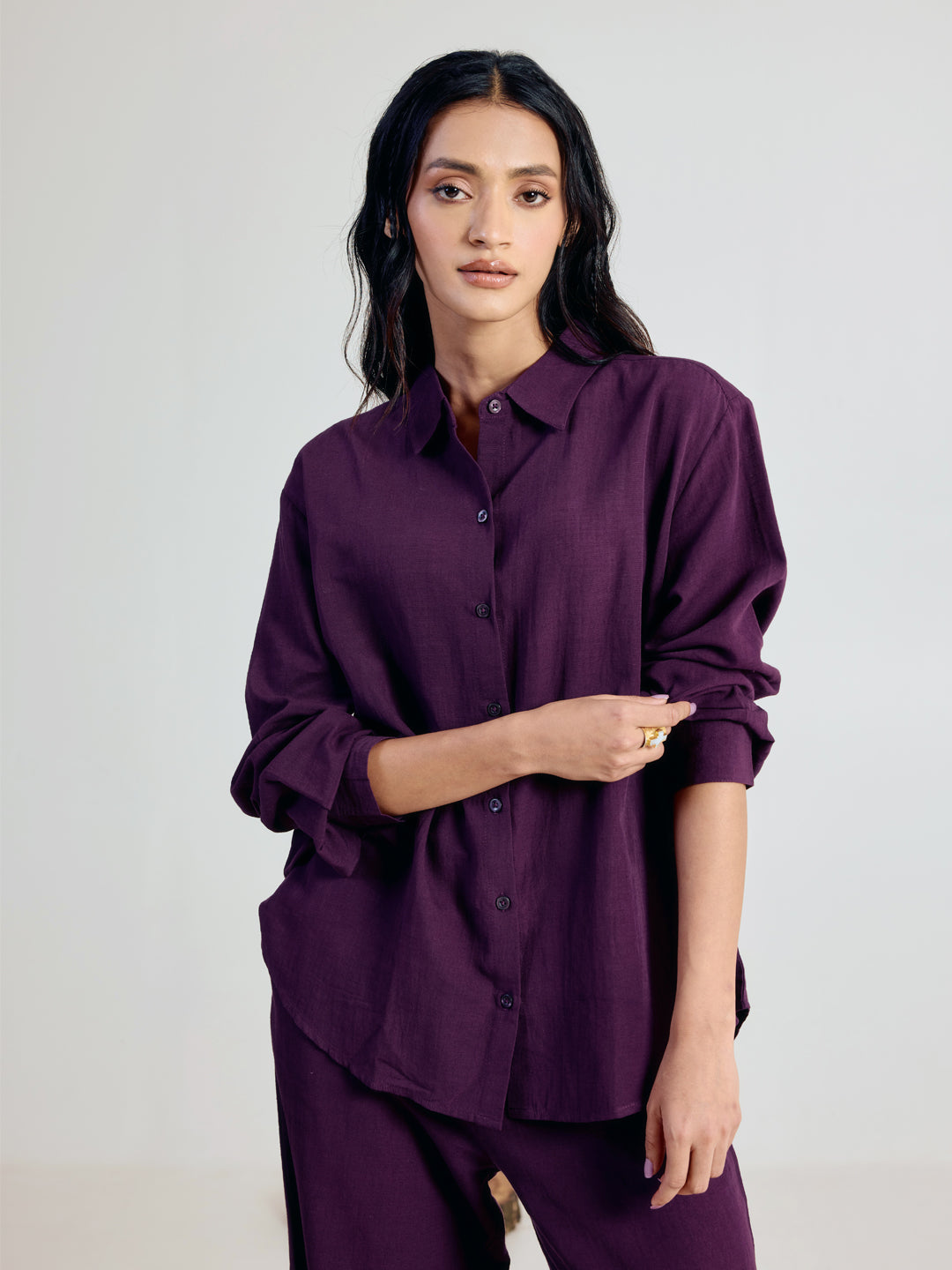 FIORRA Women’s Wine Linen Blend Co-ord Set