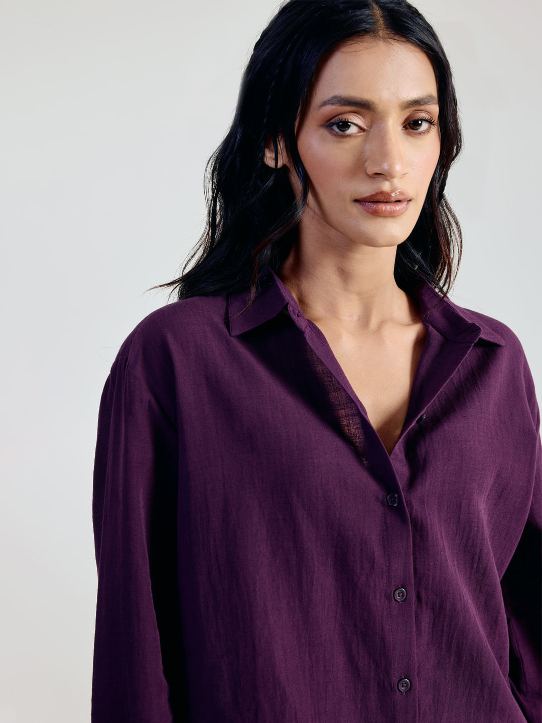 FIORRA Women’s Wine Linen Blend Co-ord Set