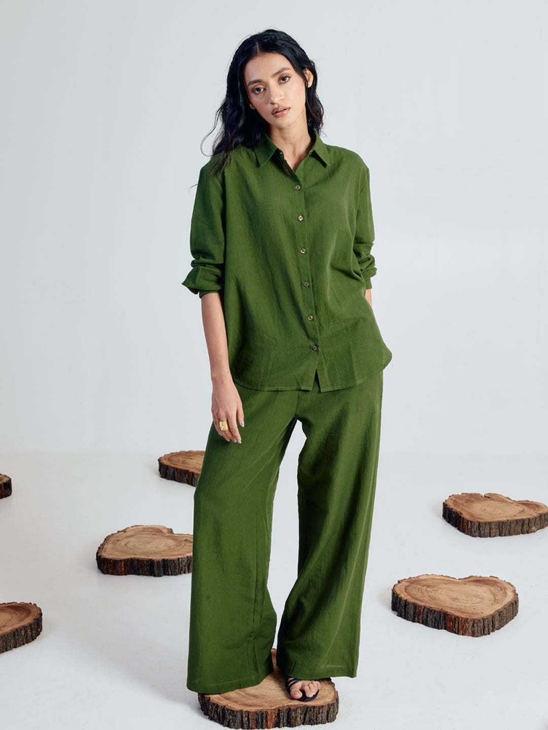 FIORRA Women’s Green Linen Blend Co-ord Set