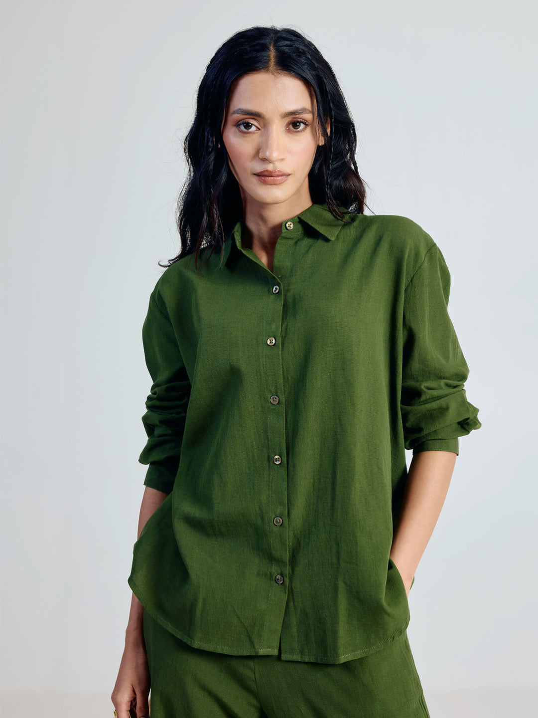 FIORRA Women’s Green Linen Blend Co-ord Set