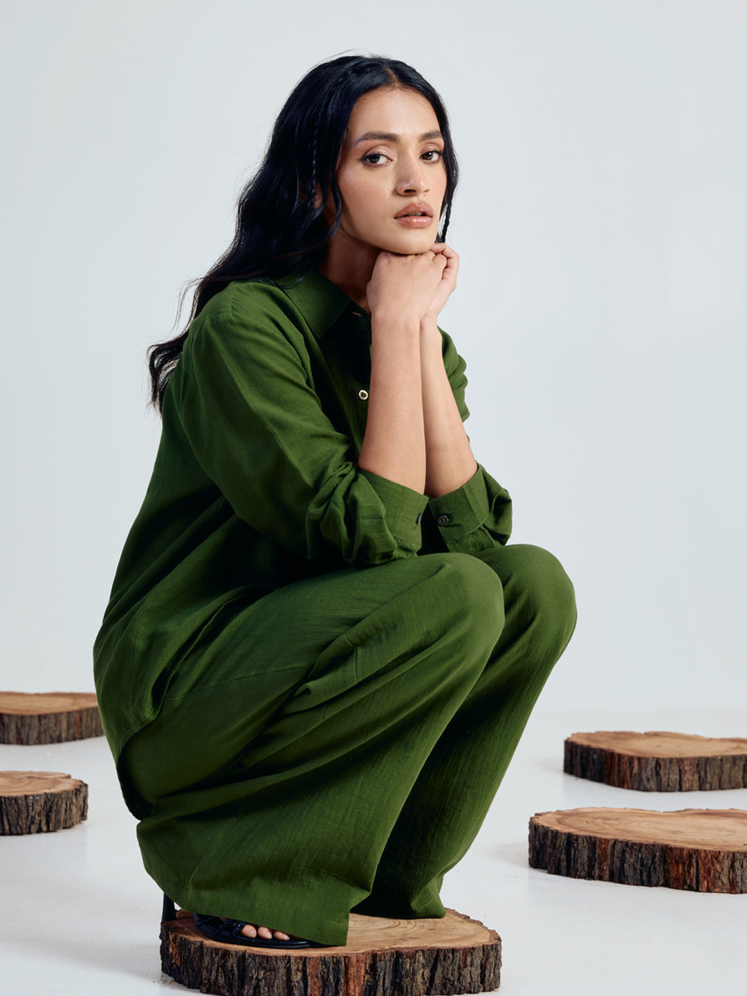 FIORRA Women’s Green Linen Blend Co-ord Set