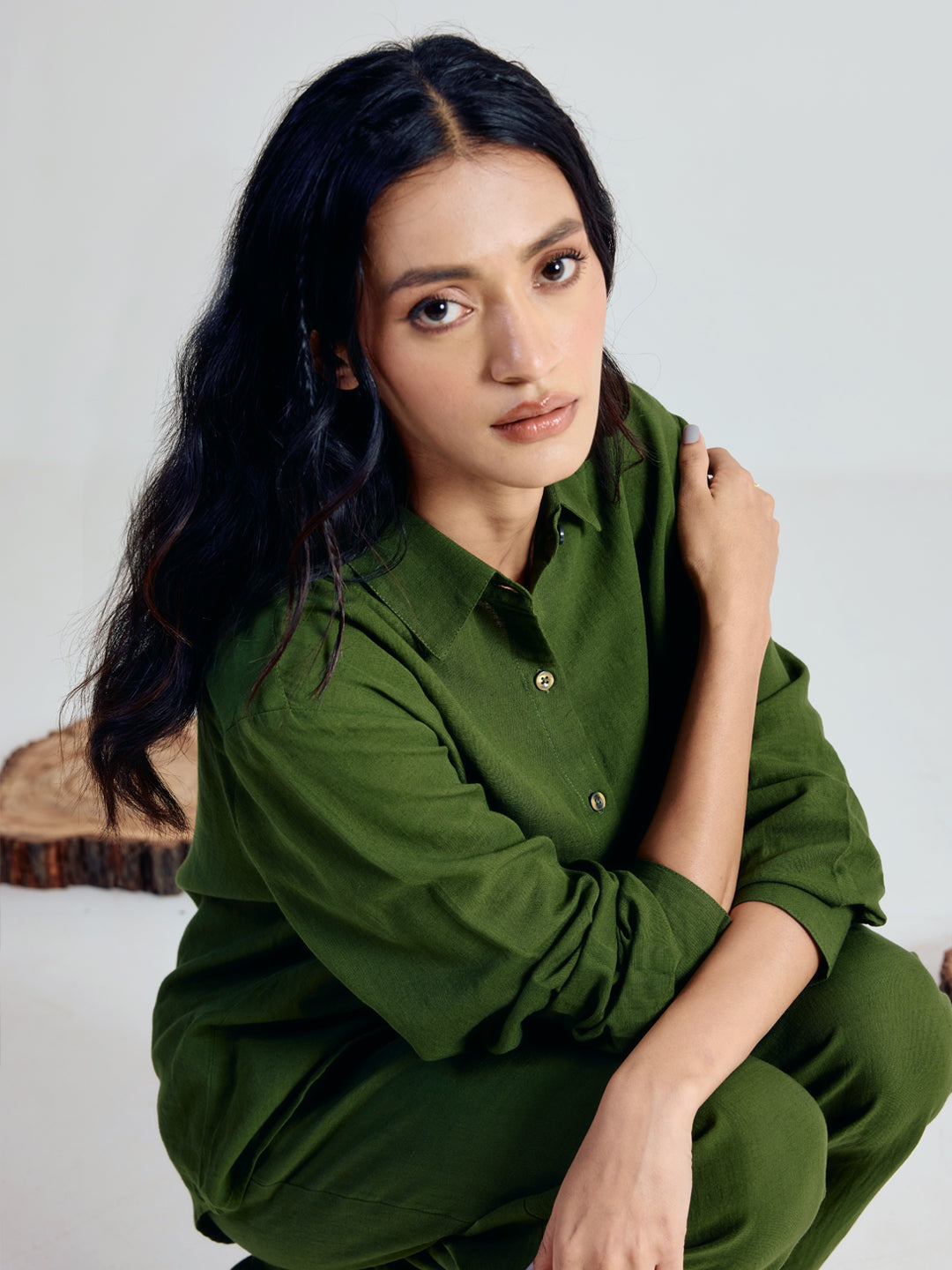 FIORRA Women’s Green Linen Blend Co-ord Set