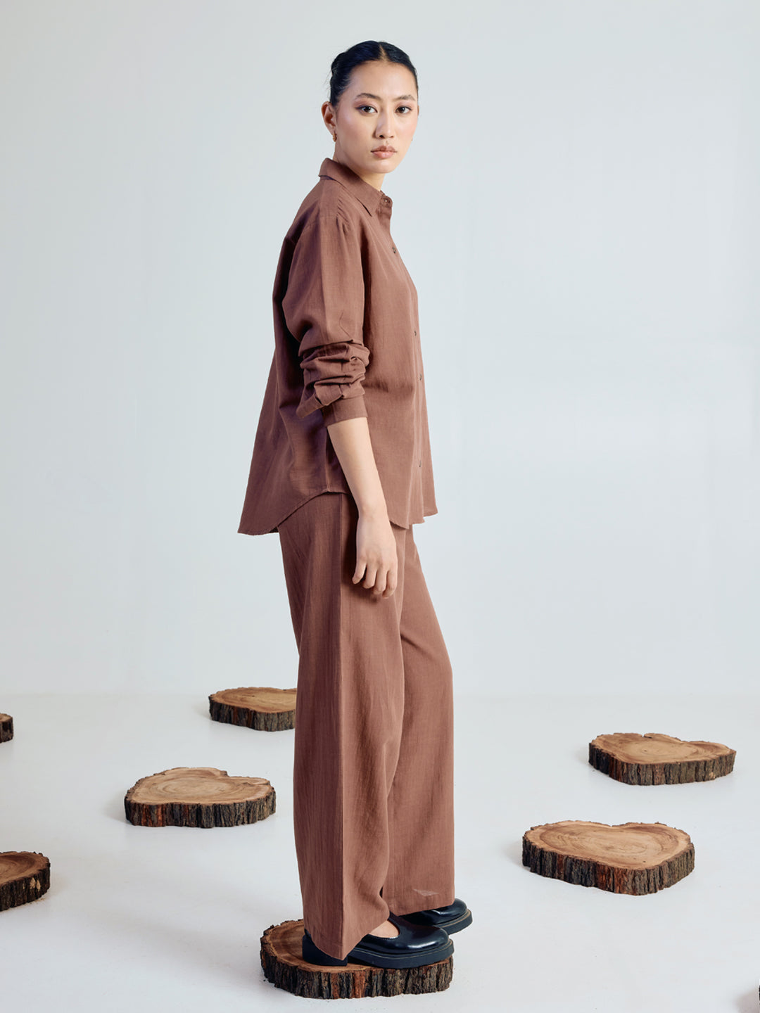 FIORRA Women’s Brown Linen Blend Co-ord Set