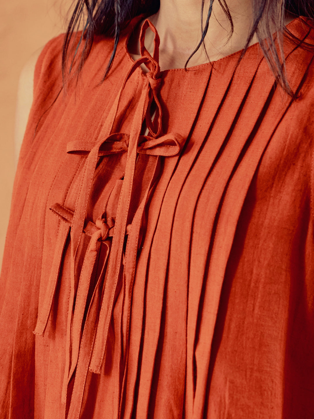FIORRA Women’s Rust Linen Blend Pleated Loose Relaxed Fit Co-Ord Set