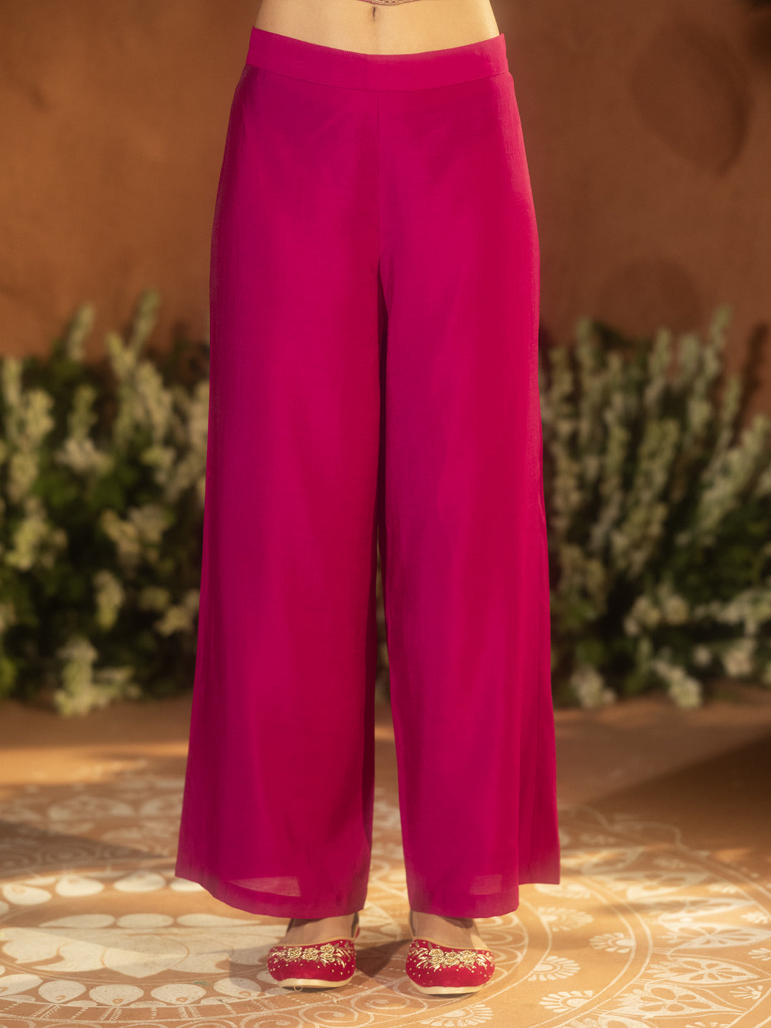 FIORRA Women’s Pink Viscose Chanderi Embroidered & Gota Patti Work Ethnic A-Line Kurta Set with Dupatta