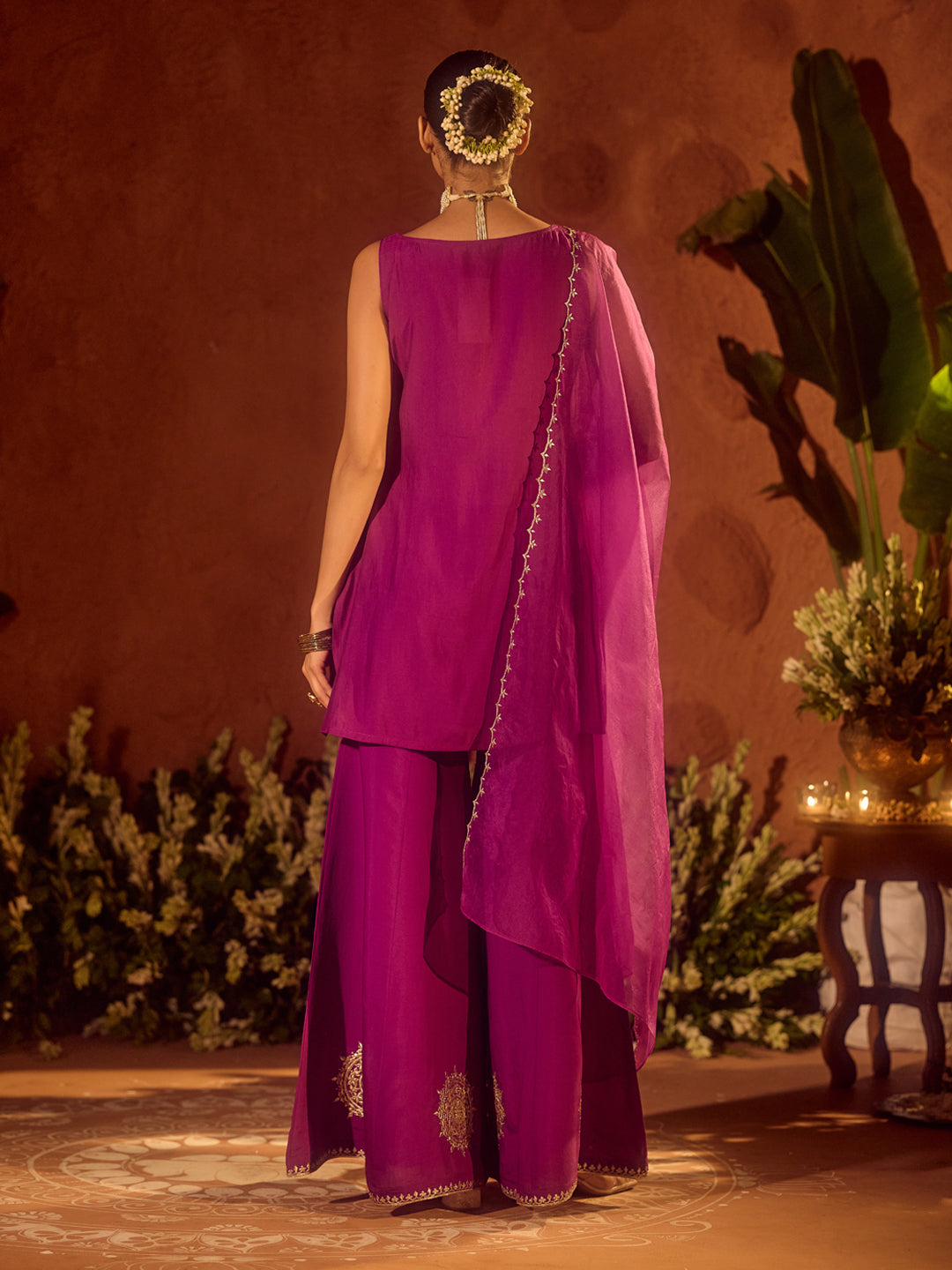 FIORRA Women’s Purple Viscose Chanderi Gotta Patti Work Ethnic Straight Kurta Set with Dupatta