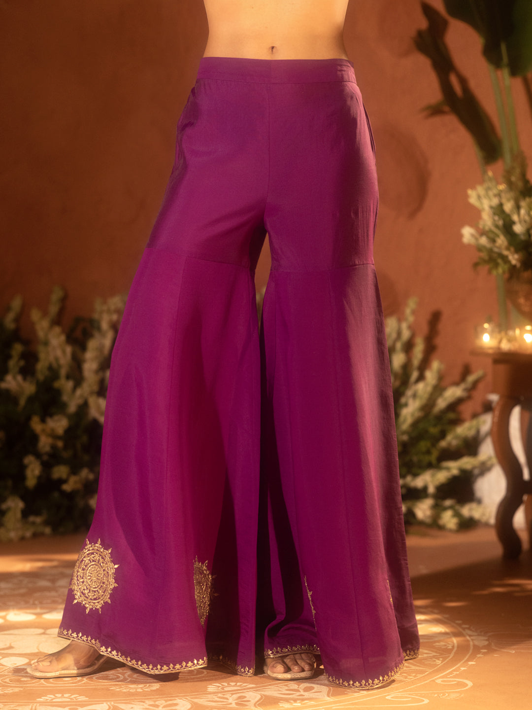 FIORRA Women’s Purple Viscose Chanderi Gotta Patti Work Ethnic Straight Kurta Set with Dupatta