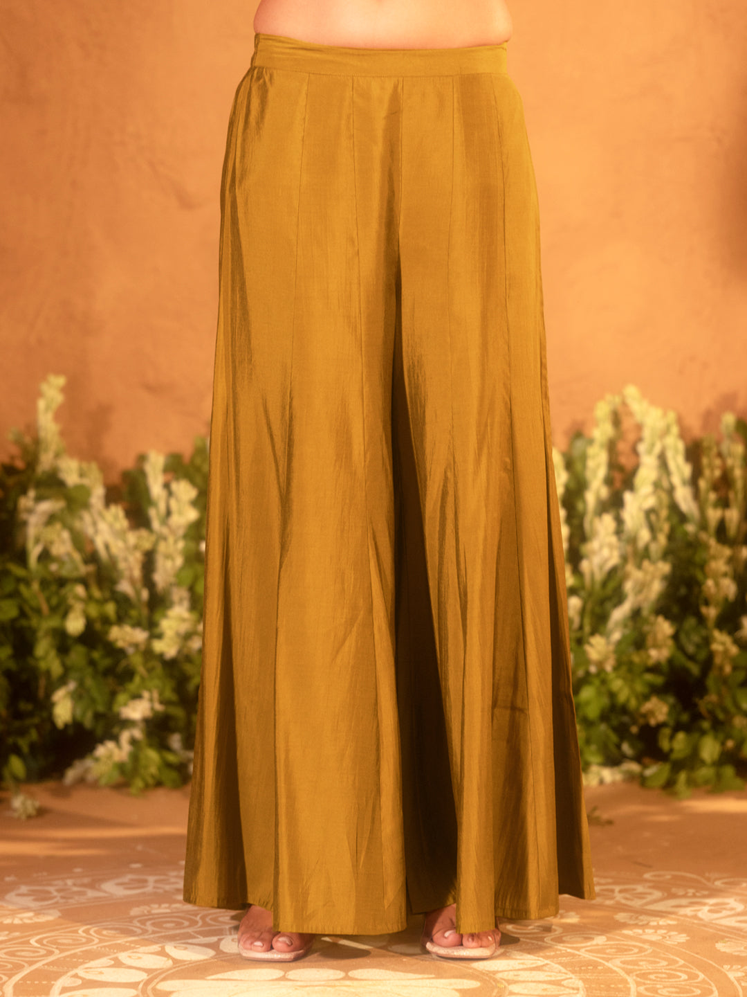 FIORRA Women’s Mustard Viscose Chanderi Embroidered Ethnic Straight Kurta Set with Dupatta