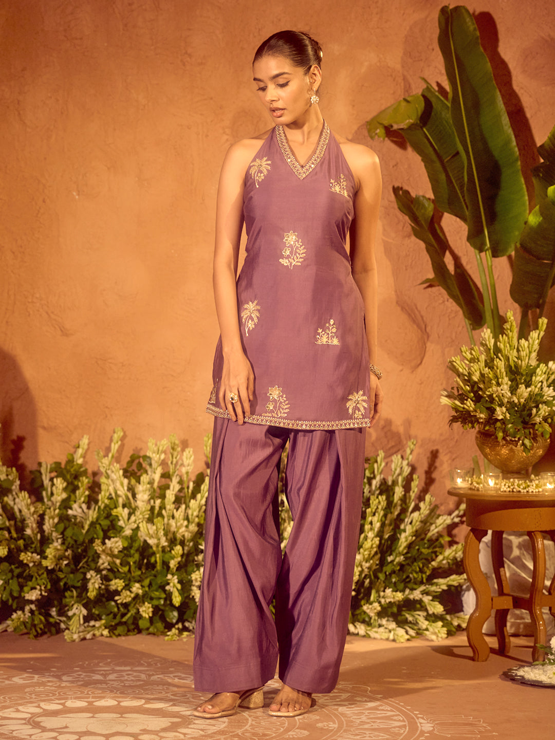 FIORRA Women’s Lavender Viscose Chanderi Embroidered Ethnic Straight K ...