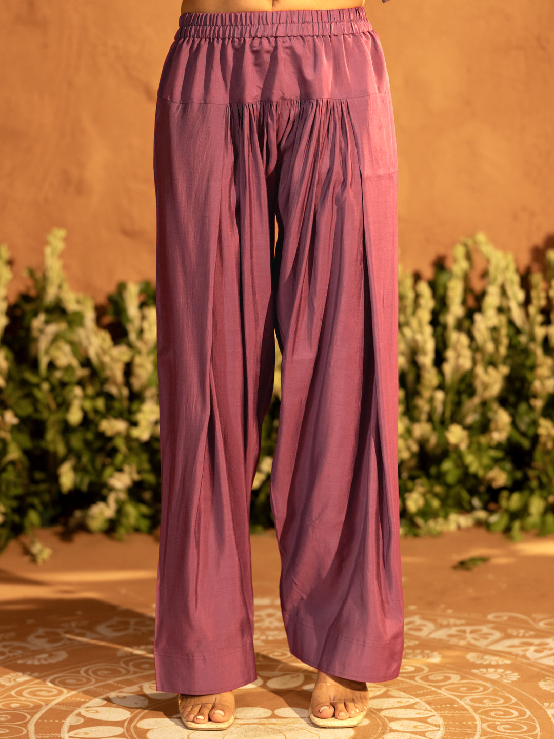 FIORRA Women’s Lavender Viscose Chanderi Embroidered Ethnic Straight Kurta Set with Dupatta