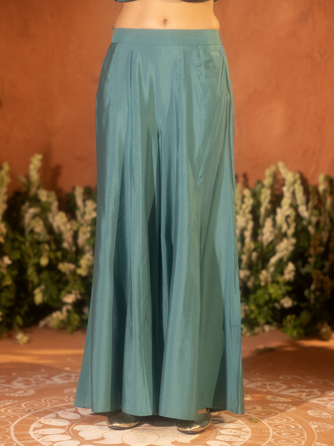 FIORRA Women’s Sea Green Viscose Chanderi Embroidered Ethnic Straight Kurta Set with Dupatta