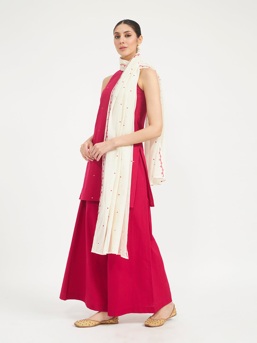 FIORRA Women Pink Embroidered Cotton Kurta Set with Dupatta