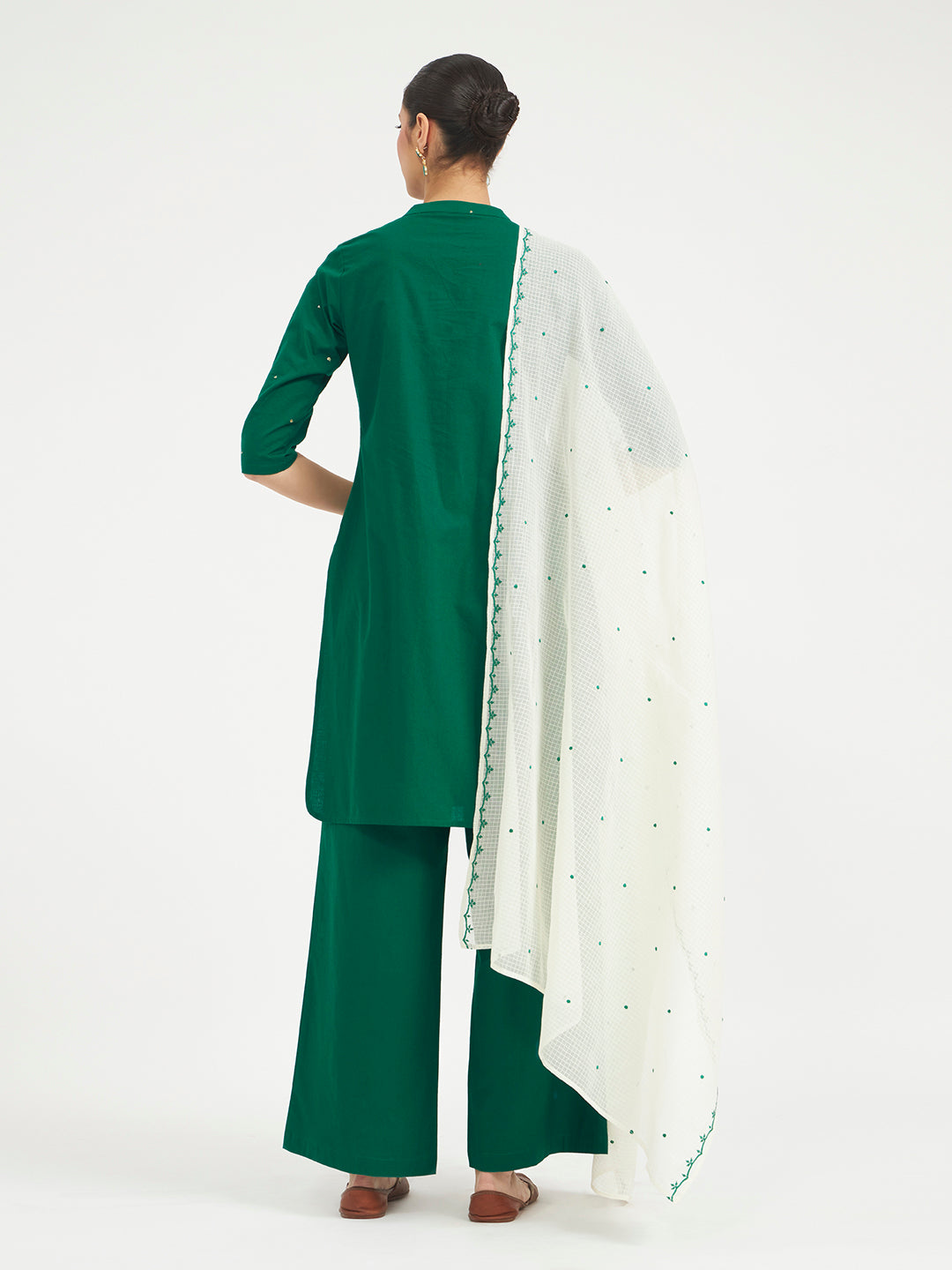 FIORRA Women Green Embroidered Cotton Kurta Set with Dupatta