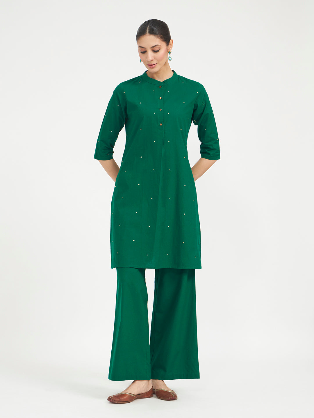 FIORRA Women Green Embroidered Cotton Kurta Set with Dupatta