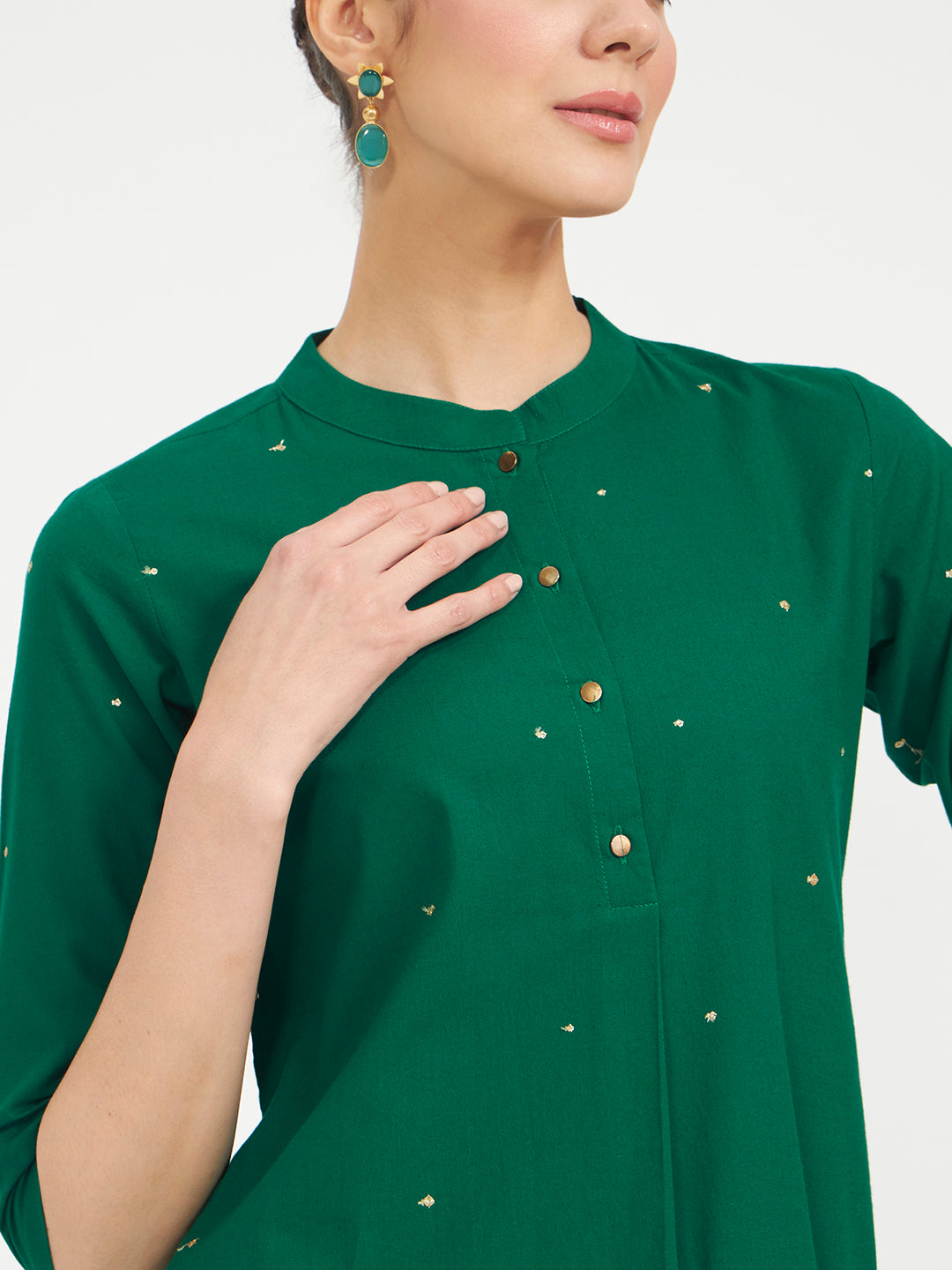 FIORRA Women Green Embroidered Cotton Kurta Set with Dupatta