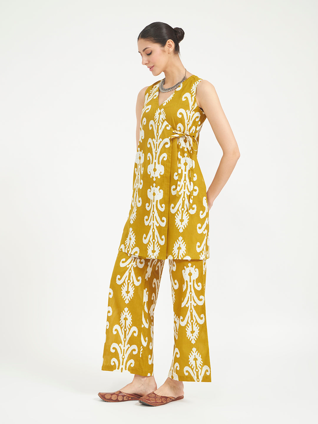 FIORRA Women Mustard Yellow Printed Pure Cotton Kurta Set
