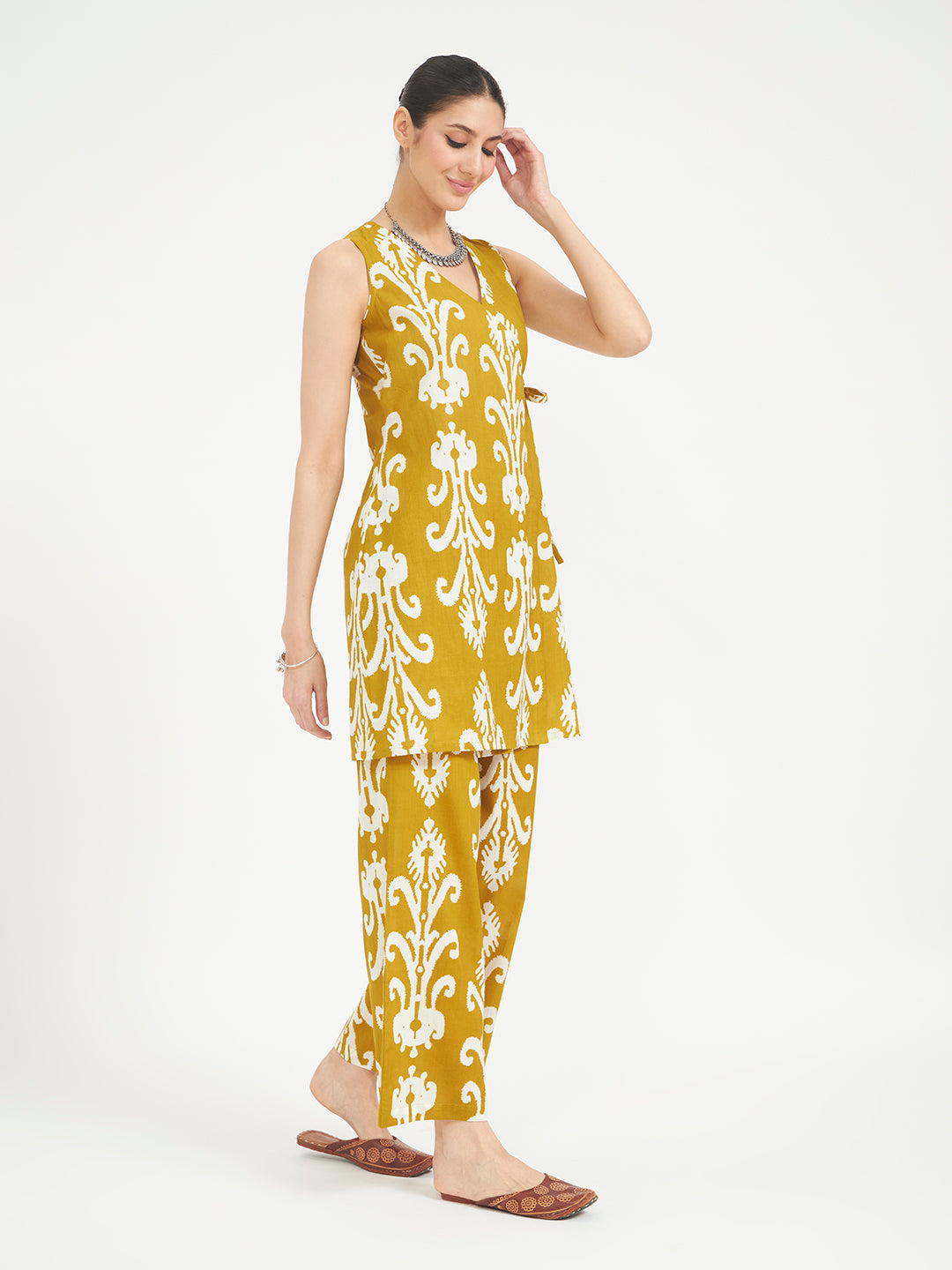 FIORRA Women Mustard Yellow Printed Pure Cotton Kurta Set