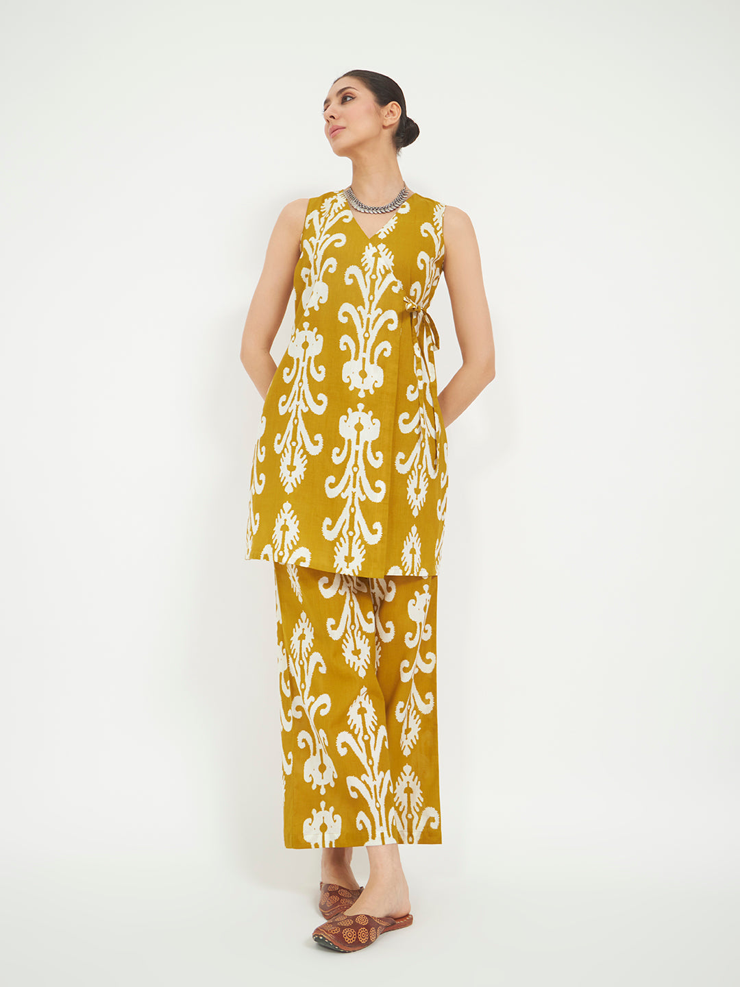 FIORRA Women Mustard Yellow Printed Pure Cotton Kurta Set