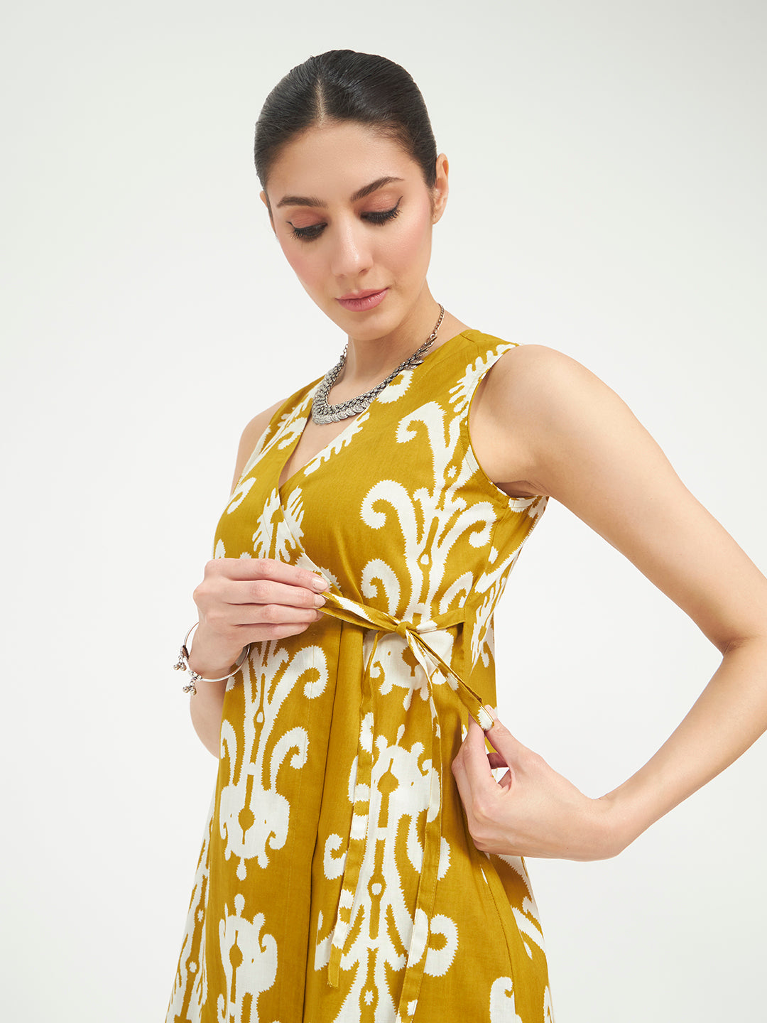 FIORRA Women Mustard Yellow Printed Pure Cotton Kurta Set