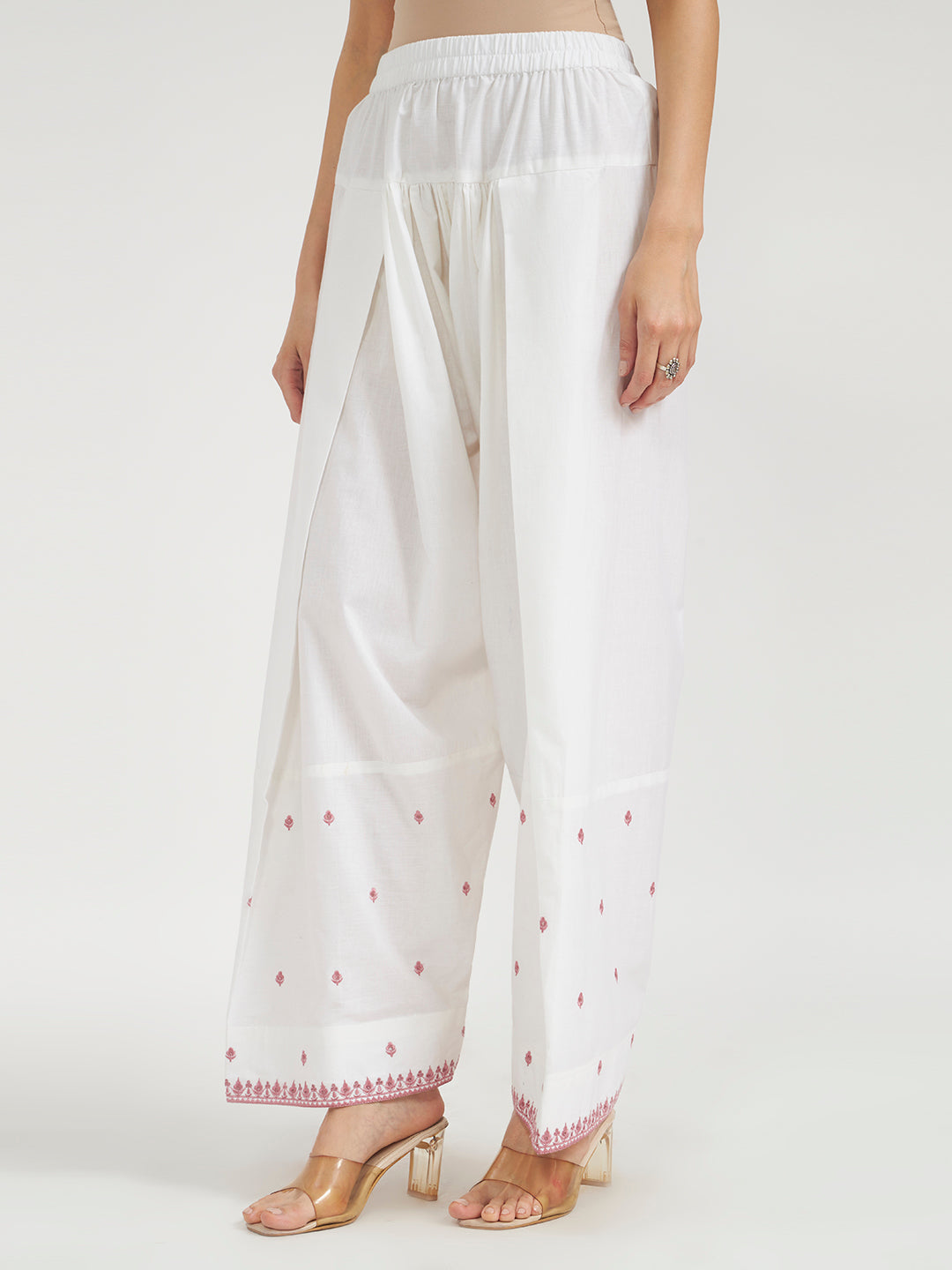 FIORRA Women Light Pink Floral Printed Pure Cotton Straight Kurta with Farsi Salwar