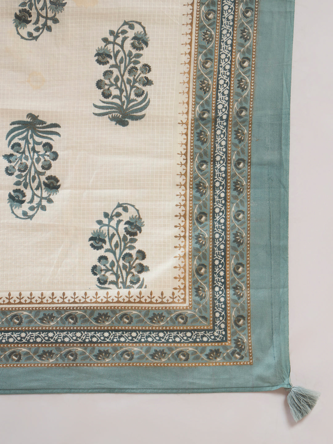 FIORRA Women's Sea Green Embroidered Pure Cotton Kurta Set with Dupatta