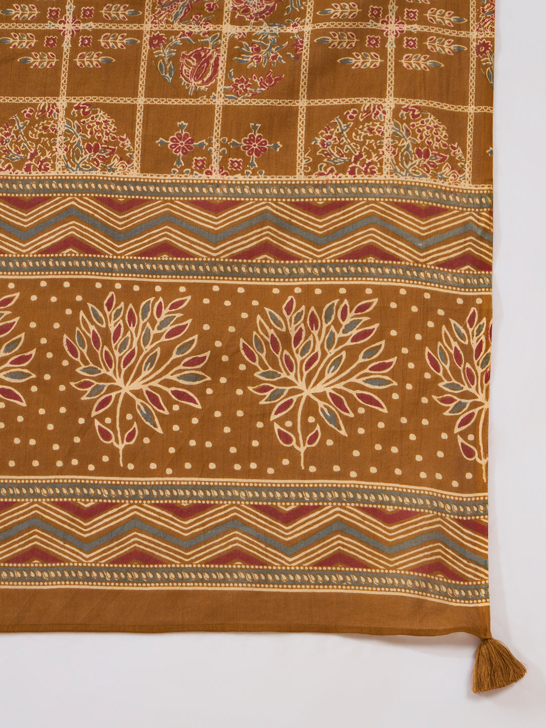 FIORRA Women's Mustard Embroidered Pure Cotton Kurta Set with Dupatta
