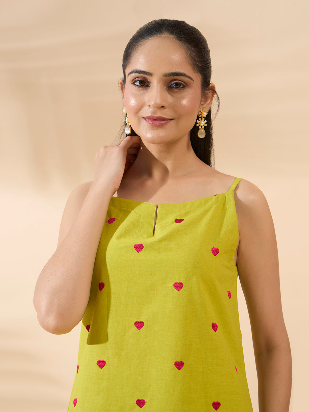FIORRA Women's Lemon Yellow Embroidered Cotton Farsi Salwar Suit Set with Dupatta